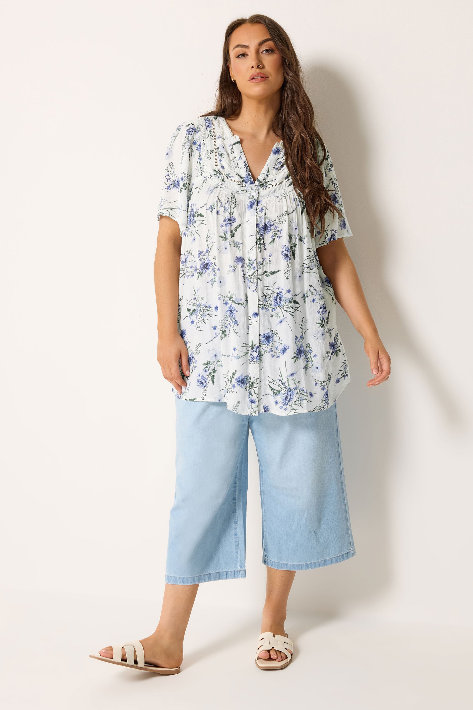 YOURS Plus Size White Floral Notch Neck Blouse | Yours Clothing 1