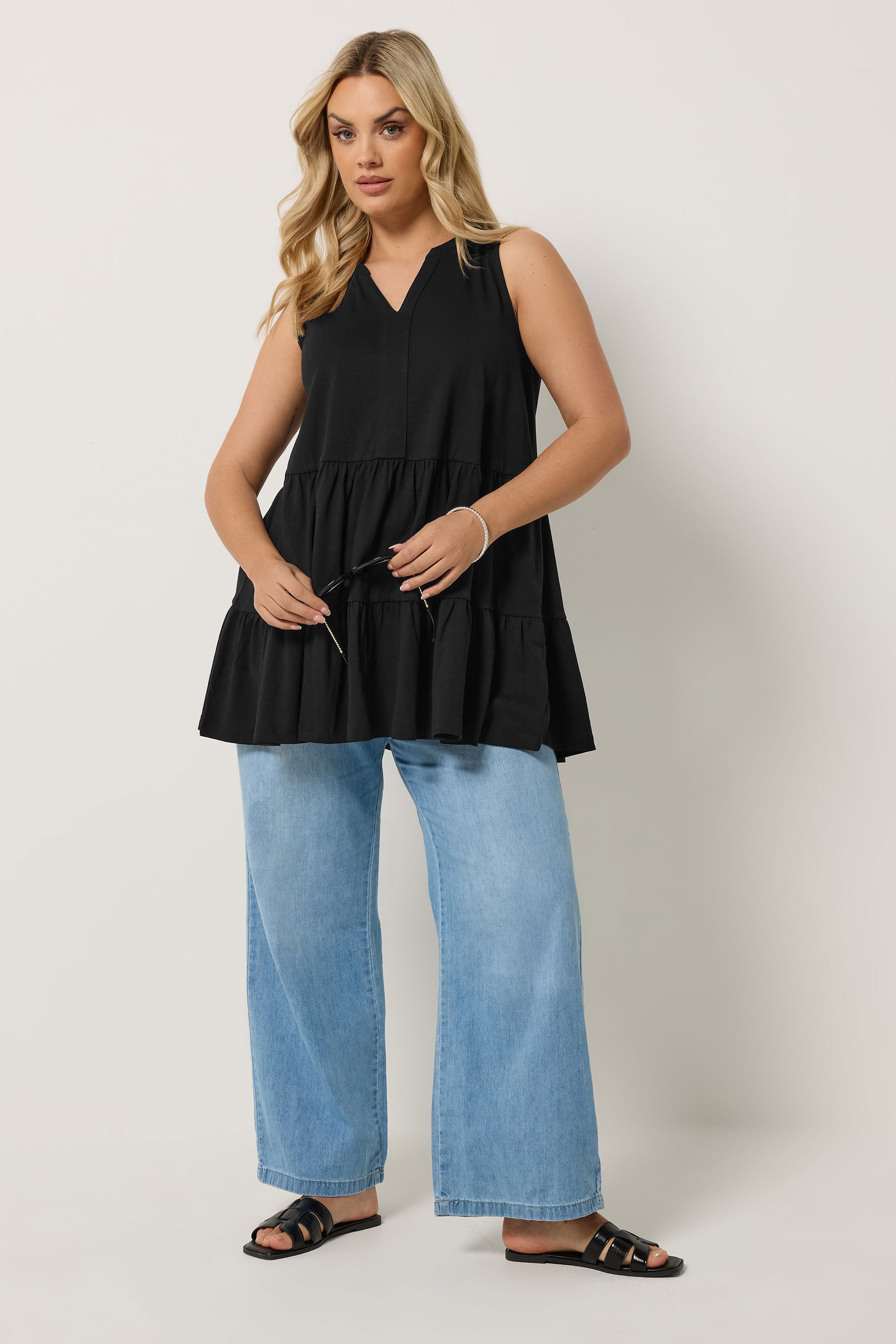 Yours Plus Size Black Tiered Vest Top | Yours Clothing 1