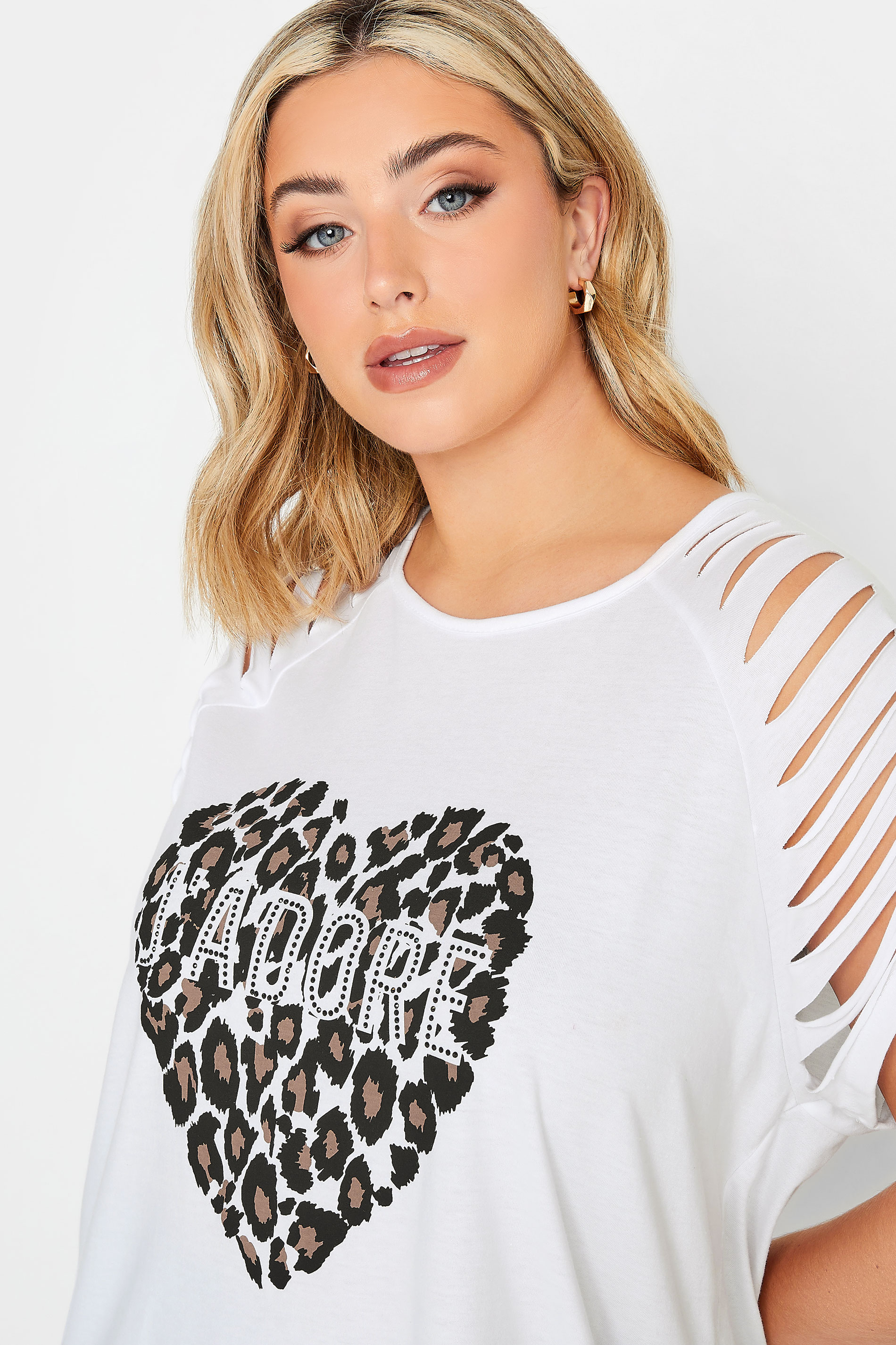 YOURS Plus Size White Leopard Print 'J'Adore' Distressed T-Shirt ...