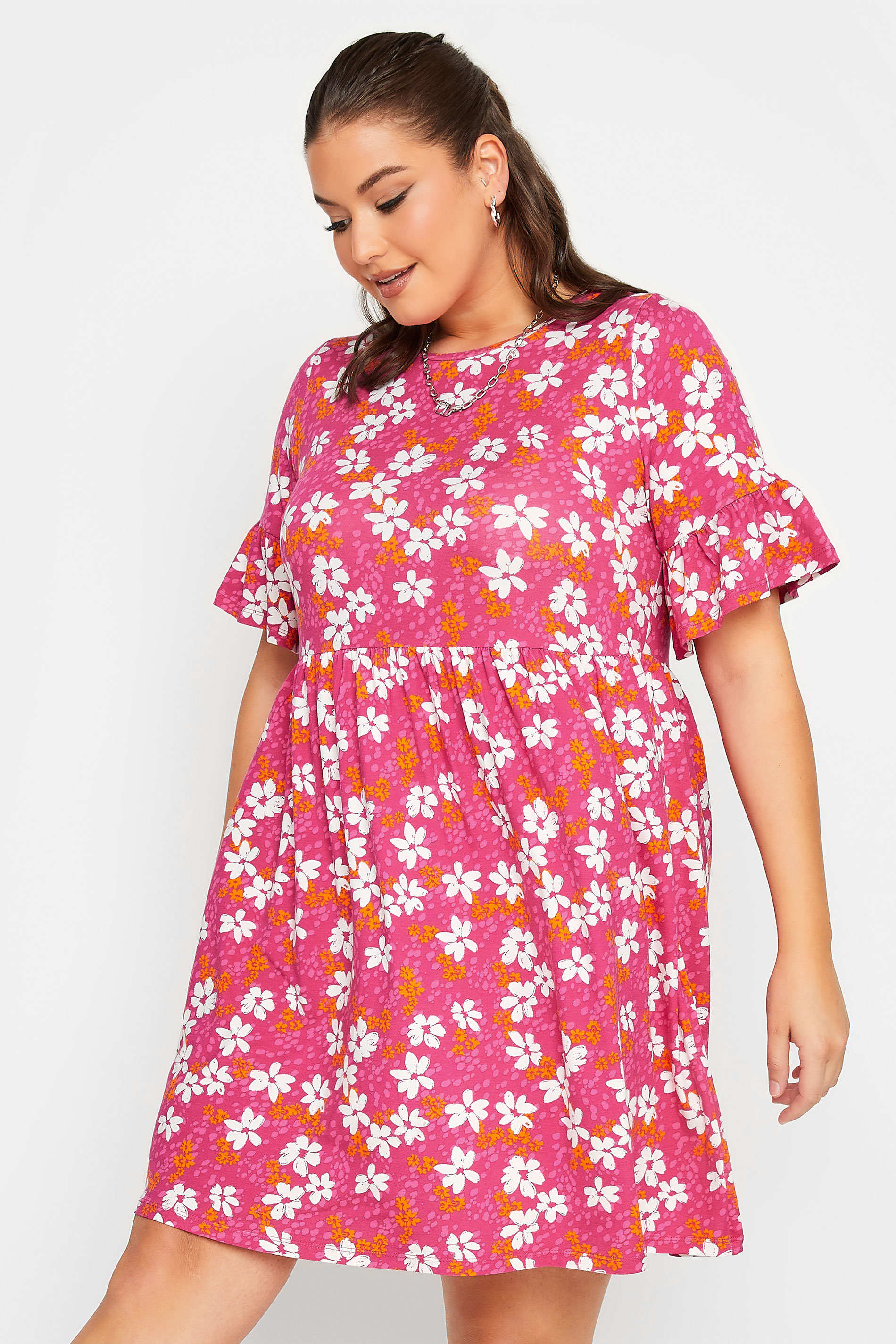 YOURS Curve Plus Size Pink Floral Tunic Dress | Yours Clothing  2