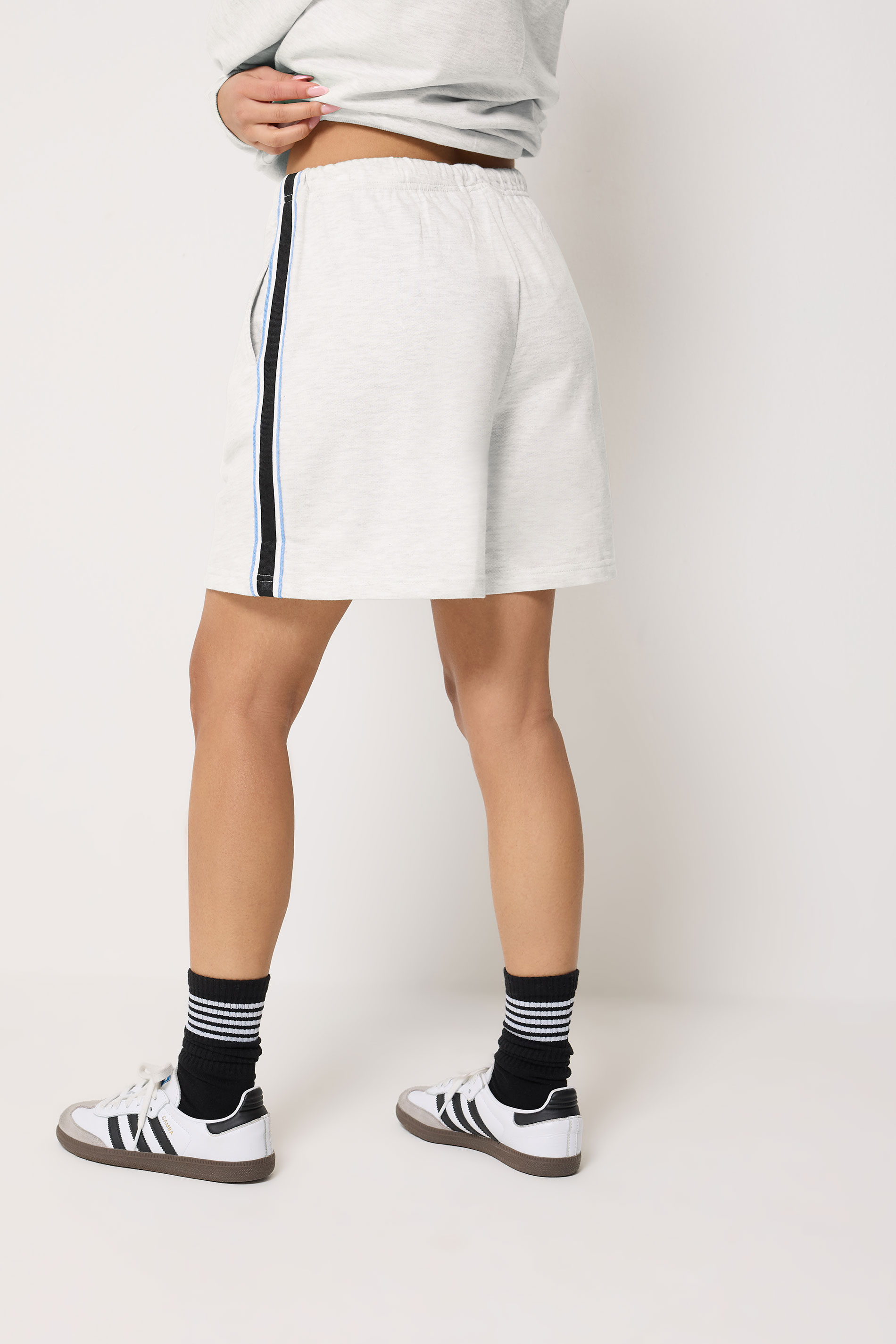 PixieGirl Petite Women's Set Grey Marl Stripe Collar Sweatshirt & Shorts | PixieGirl 6