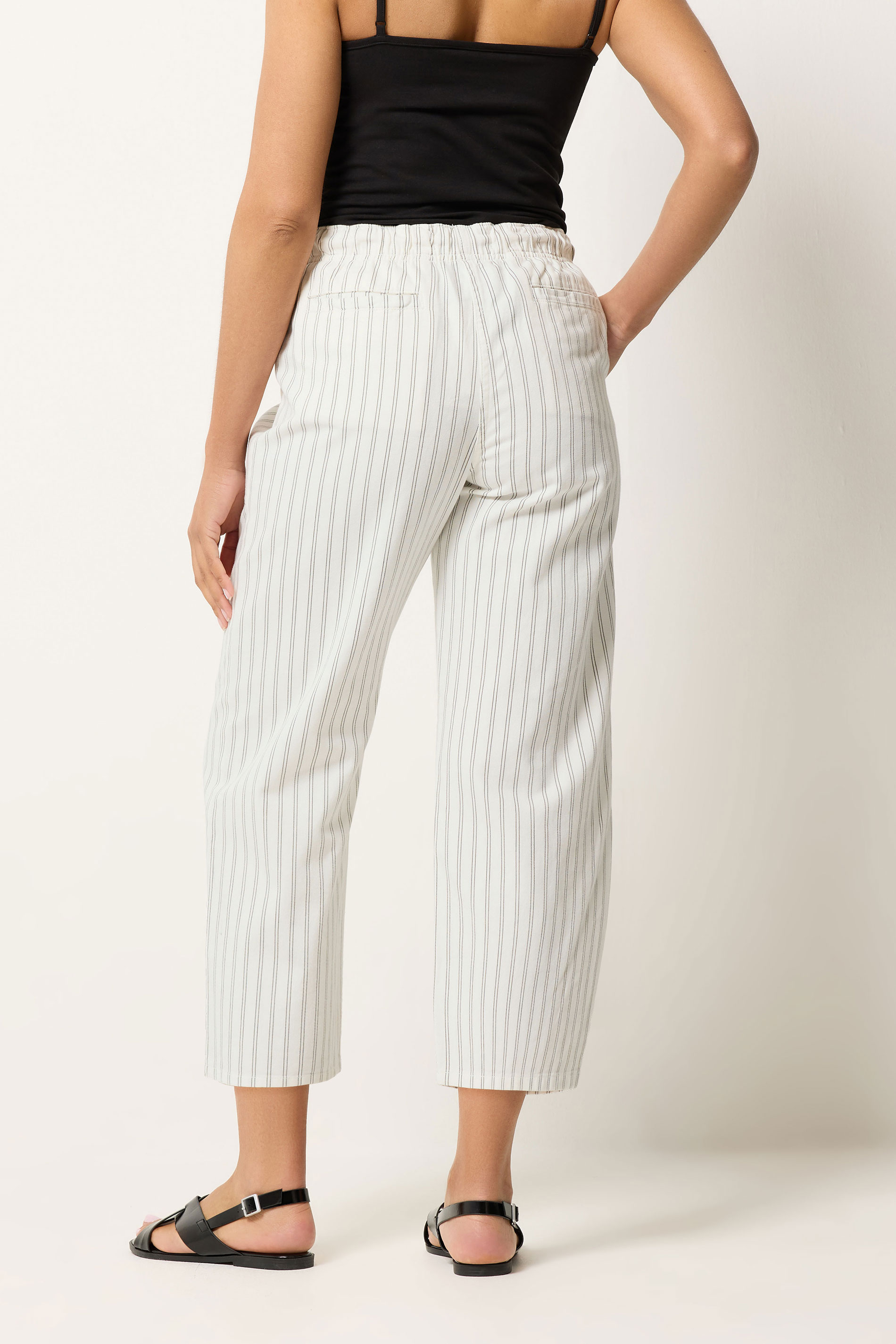 M&Co White Stripe Cotton Wide Leg Cropped Trousers | M&Co 5