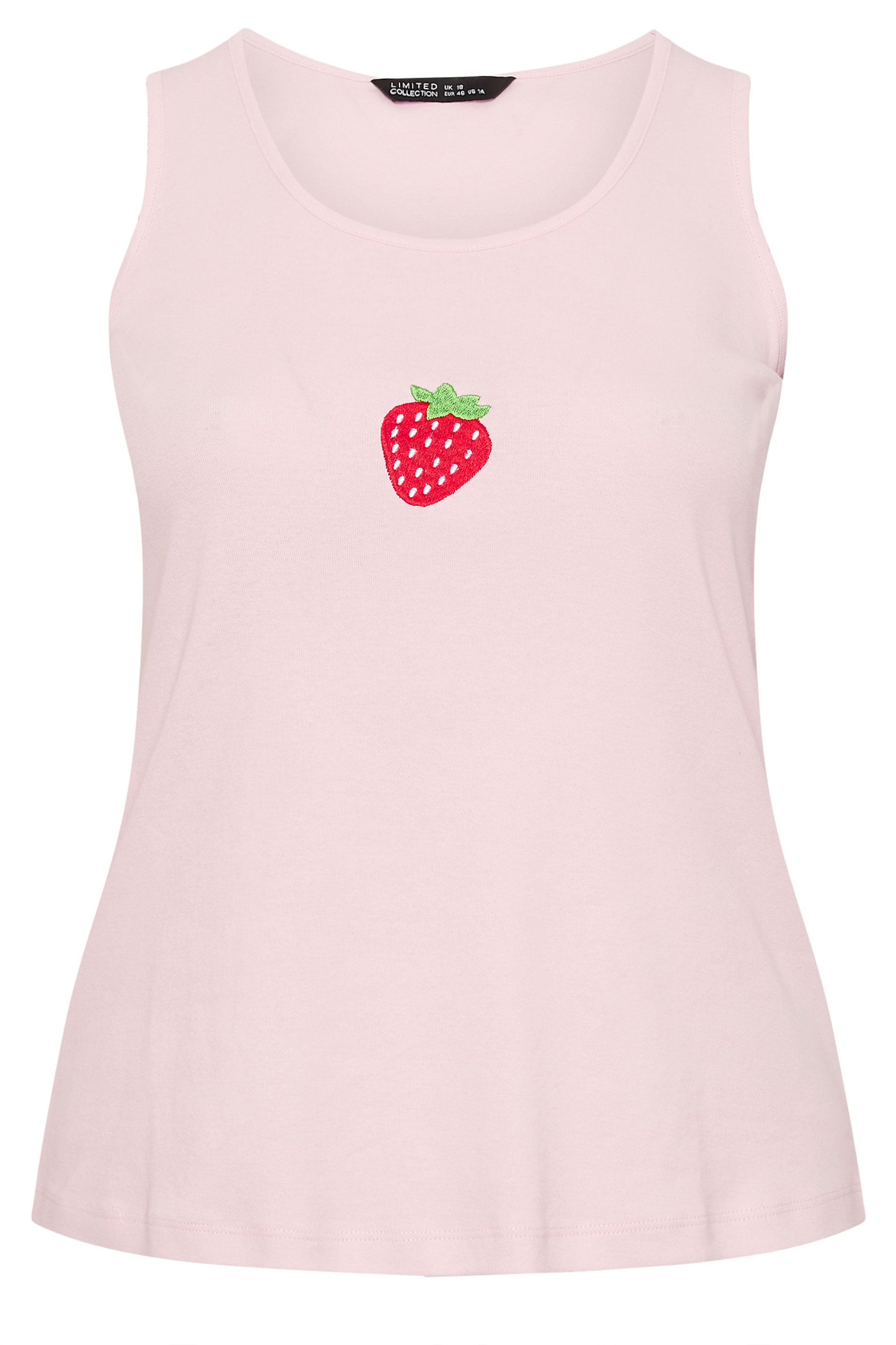 LIMITED COLLECTION Plus Size Light Pink Embroidered Strawberry Vest Top | Yours Clothing 5