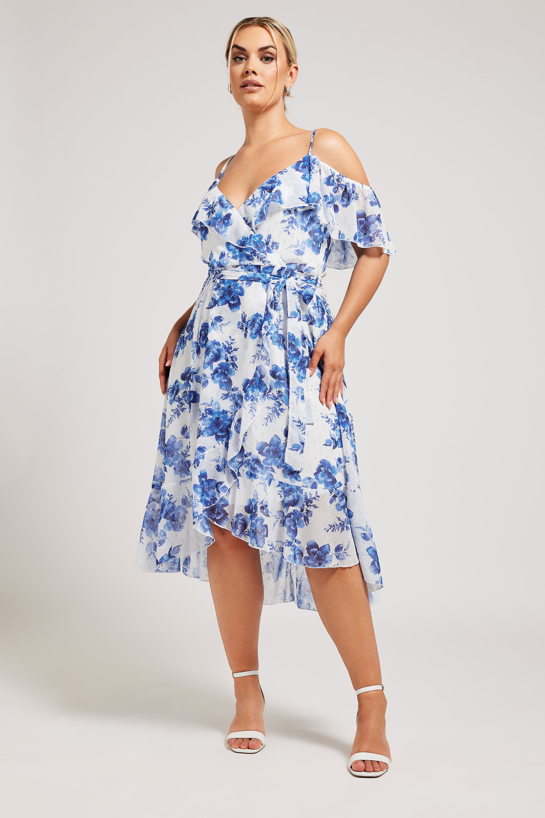YOURS LONDON Plus Size White Floral Print Ruffle Hem Dress | Yours Clothing 1