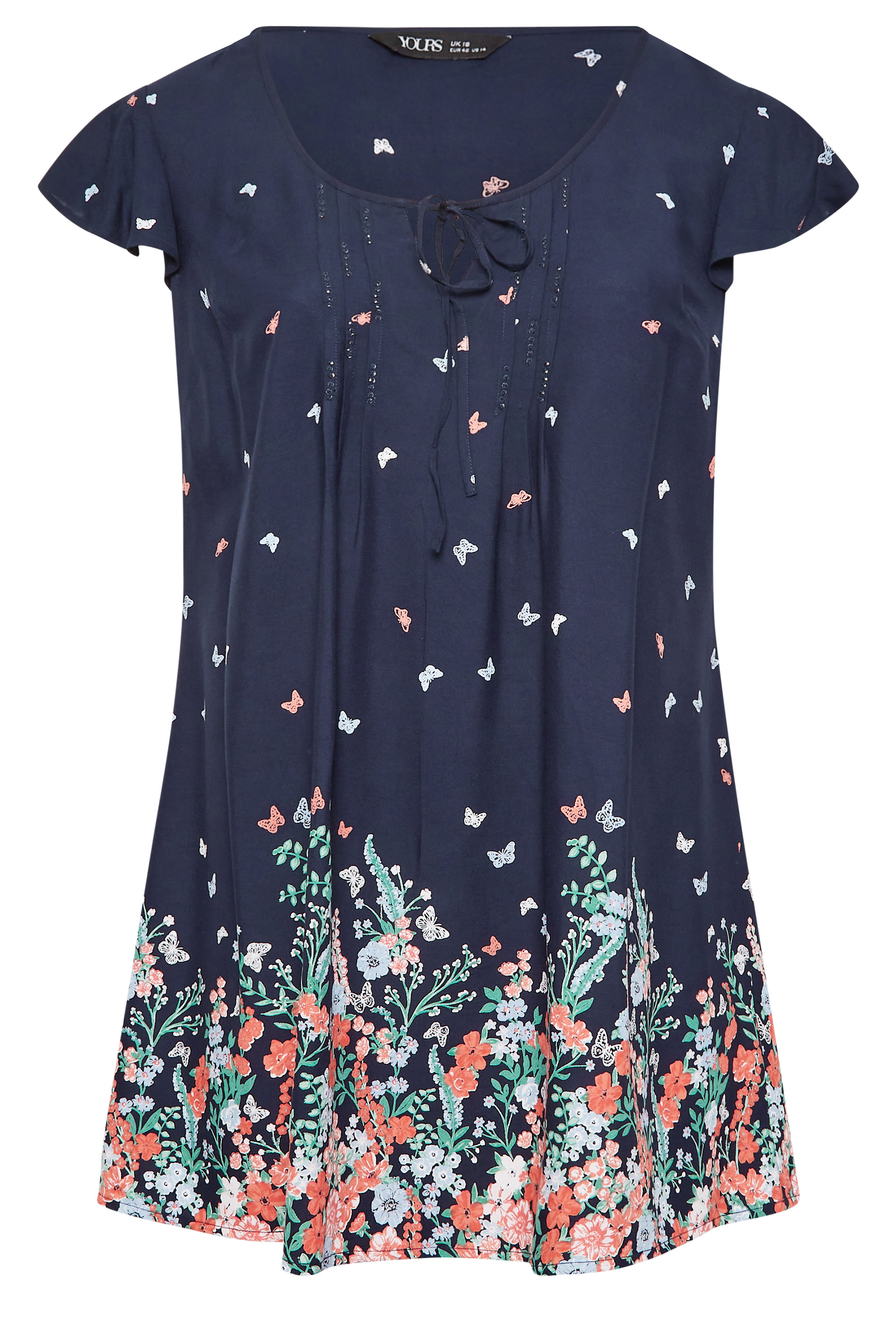 YOURS Plus Size Navy Blue Butterfly Print Blouse | Yours Clothing