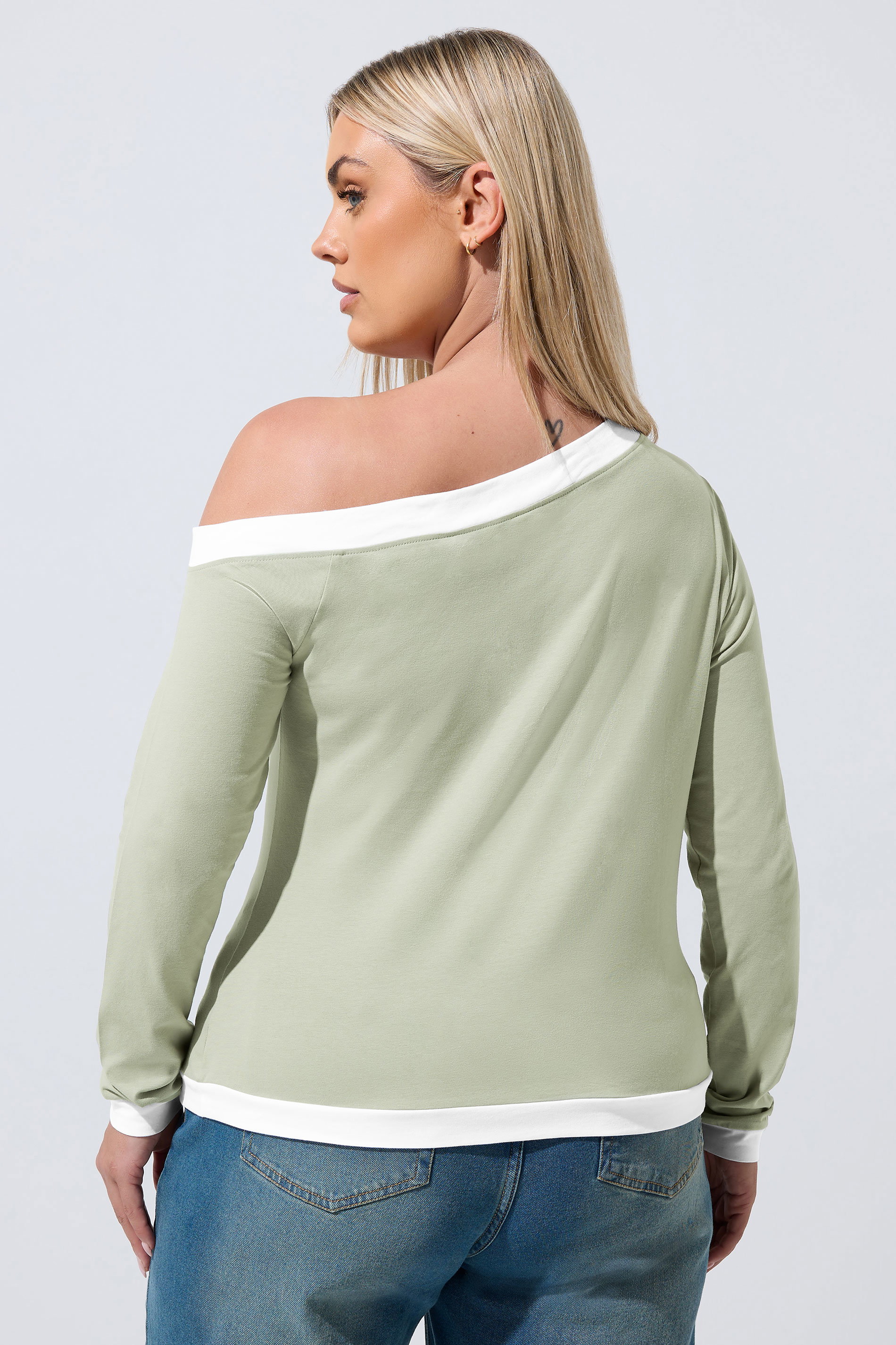 LIMITED COLLECTION Plus Size Sage Green Contrast Off Shoulder Top | Yours Clothing 2