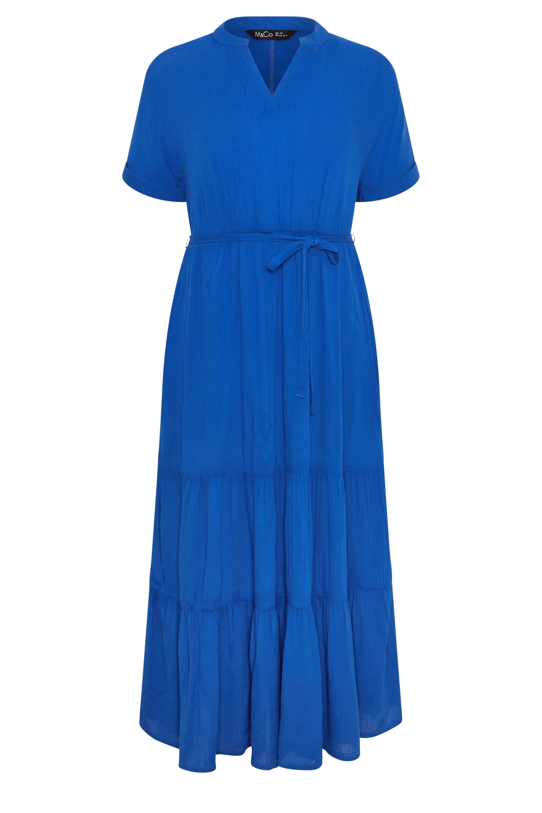 M&Co Cobalt Blue Tiered Tie Waist Midi Dress | M&Co 5