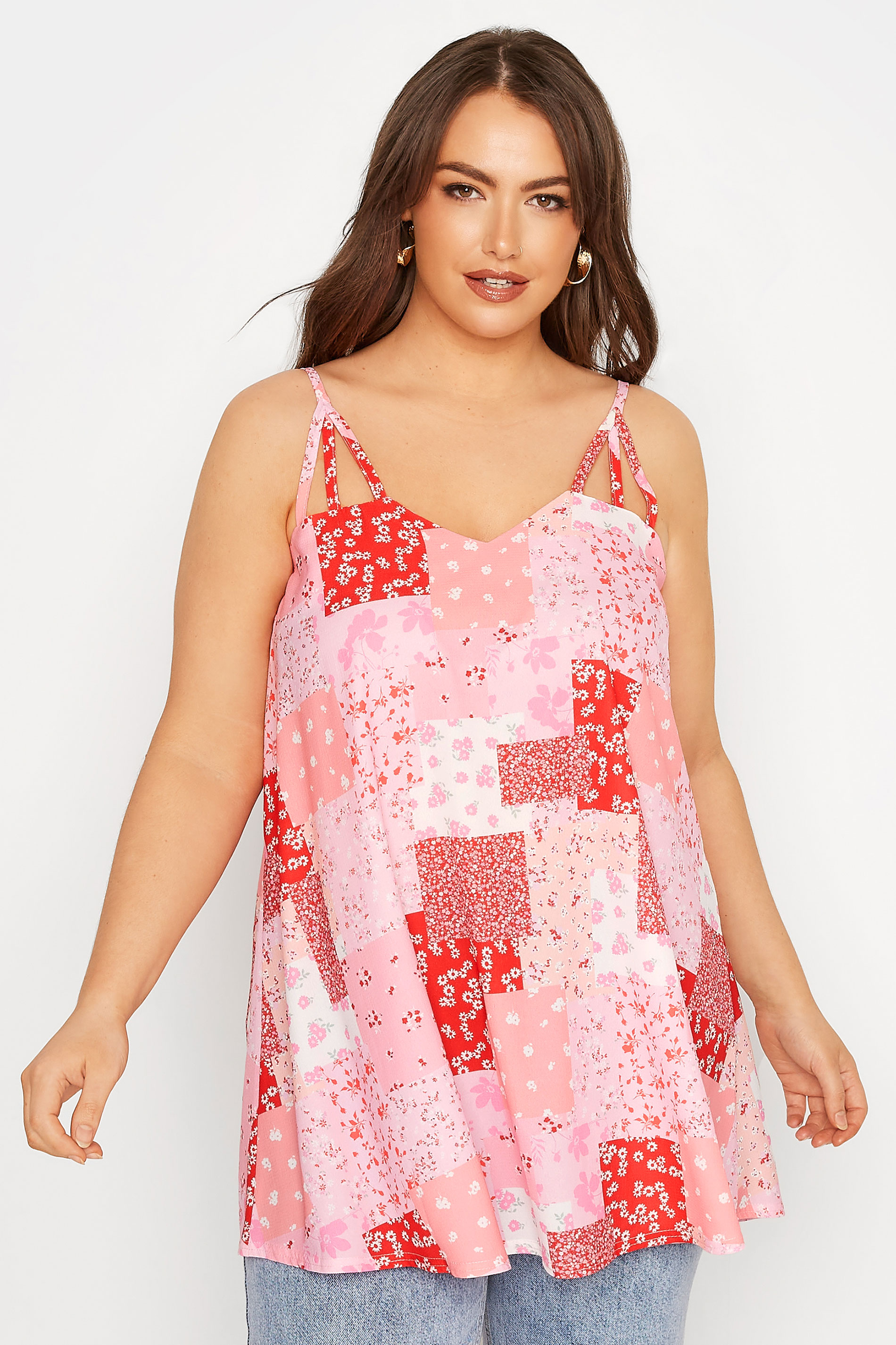 Grande taille  Tops Grande taille  Débardeurs & Caracos | LIMITED COLLECTION - Top Rose & Rouge Patchwork Floral - MX64255