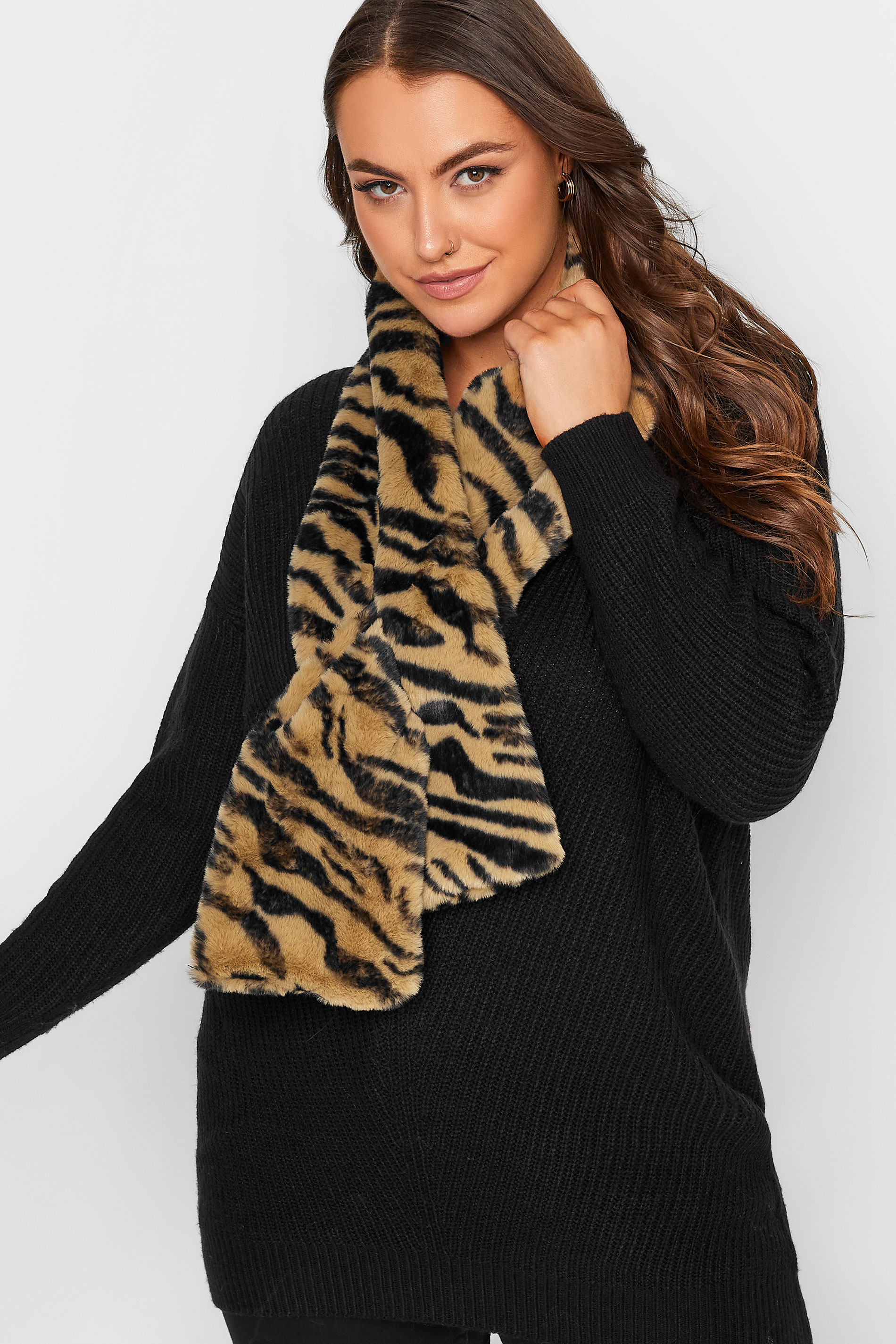 Brown Animal Print Faux Fur Scarf | Yours Clothing 1