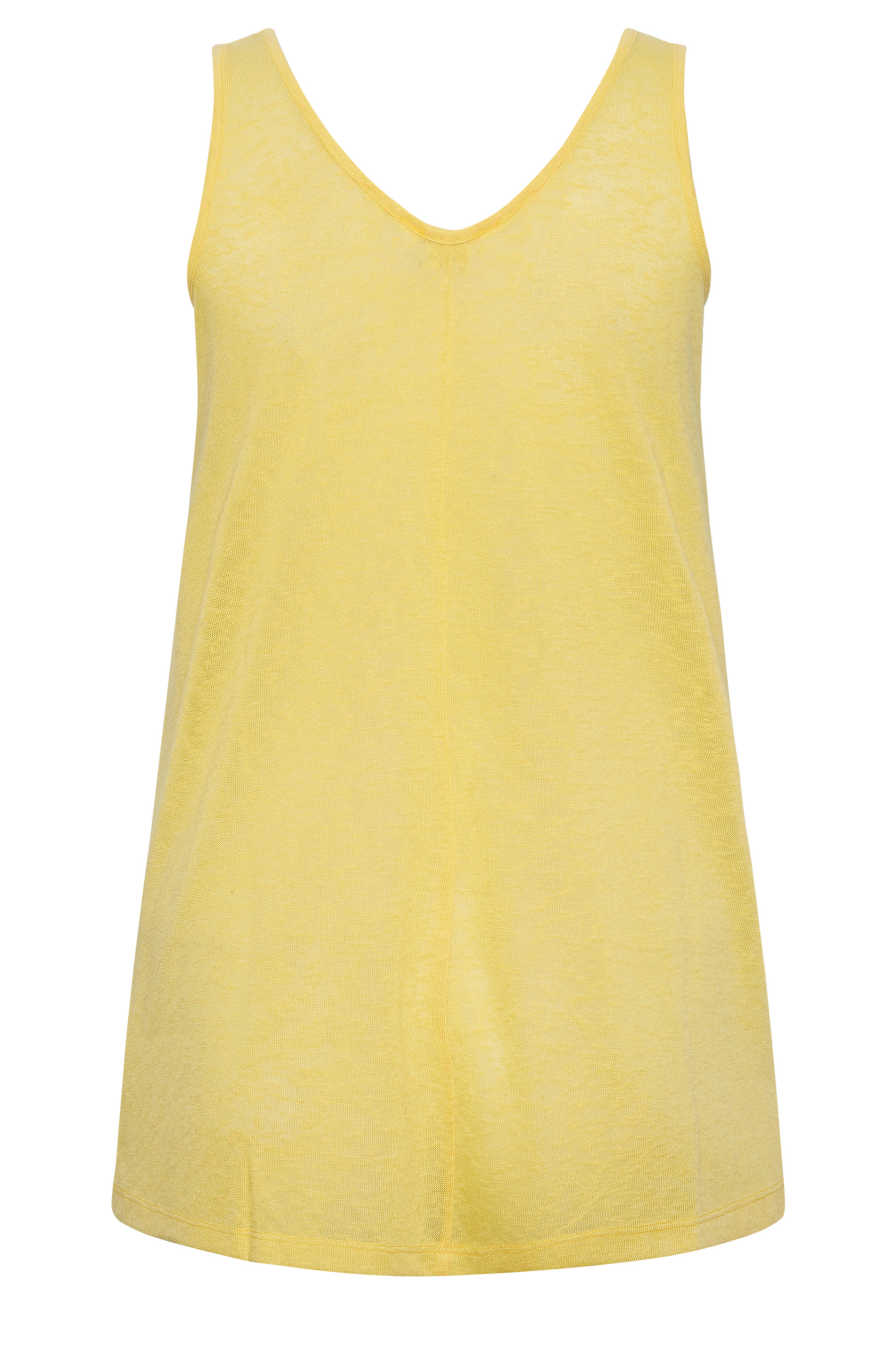YOURS Curve Plus Size Yellow Linen Look Vest Top | Yours Clothing