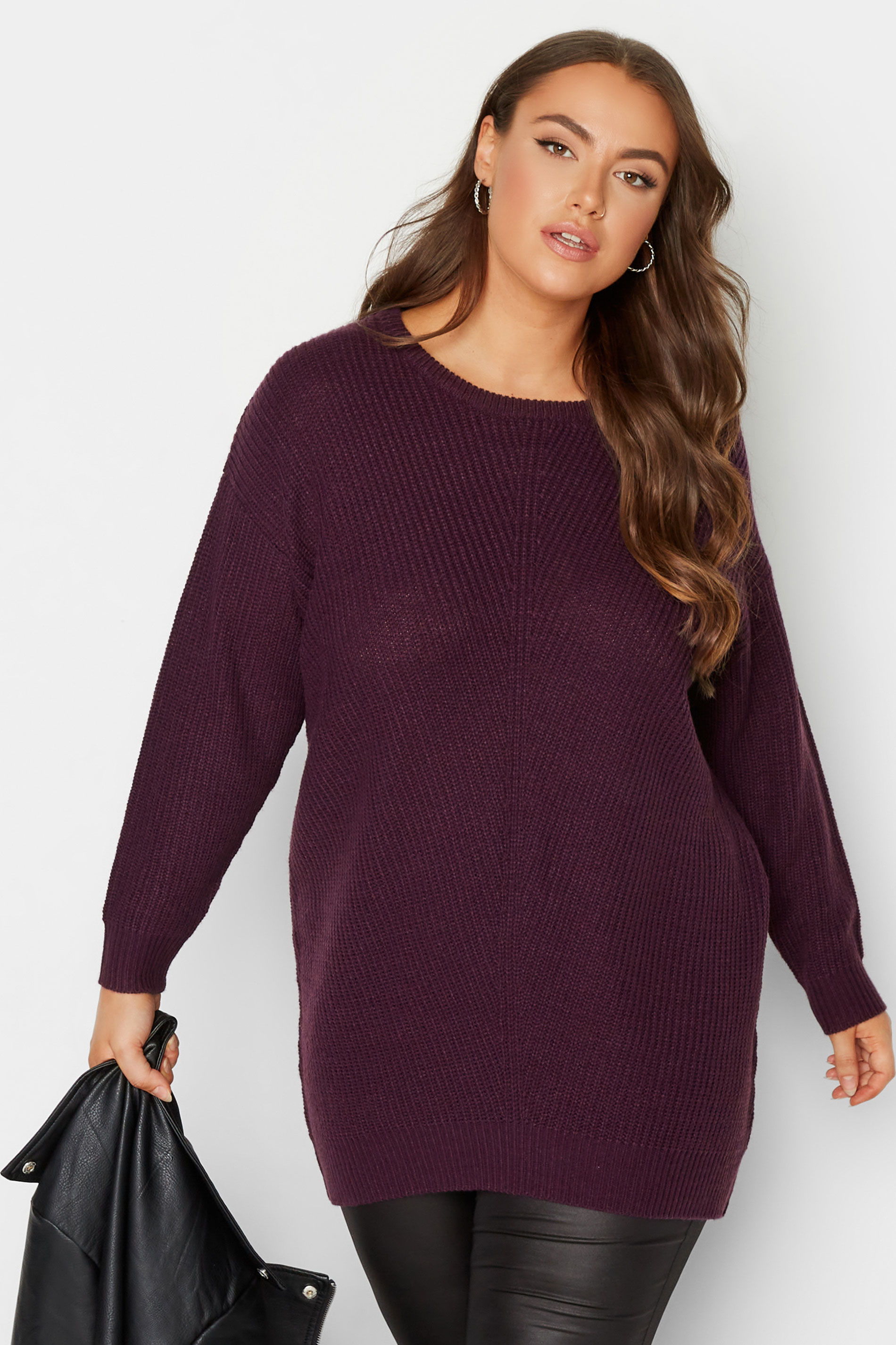 Plus Size Plum Purple Essential Knitted Jumper | Yours Clothing 1