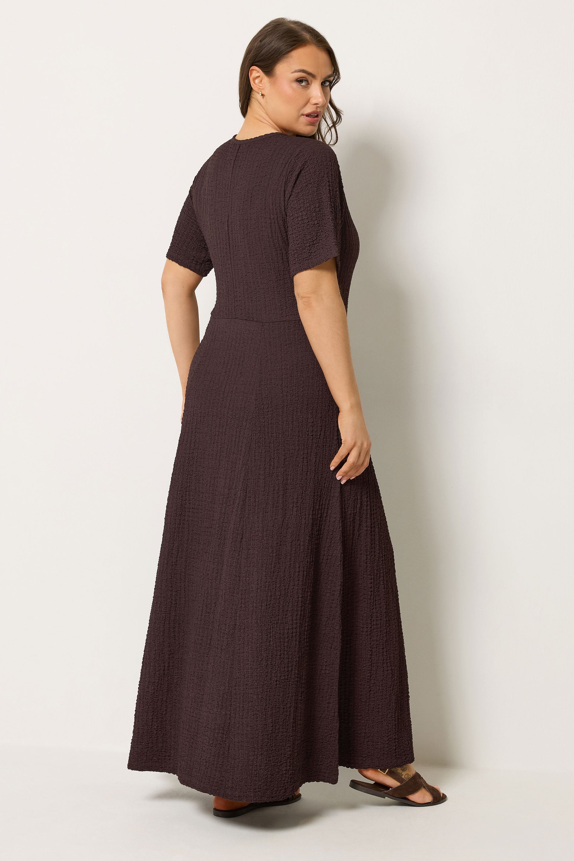 YOURS Plus Size Chocolate Brown Textured Maxi Dress | Yours Clothing 2