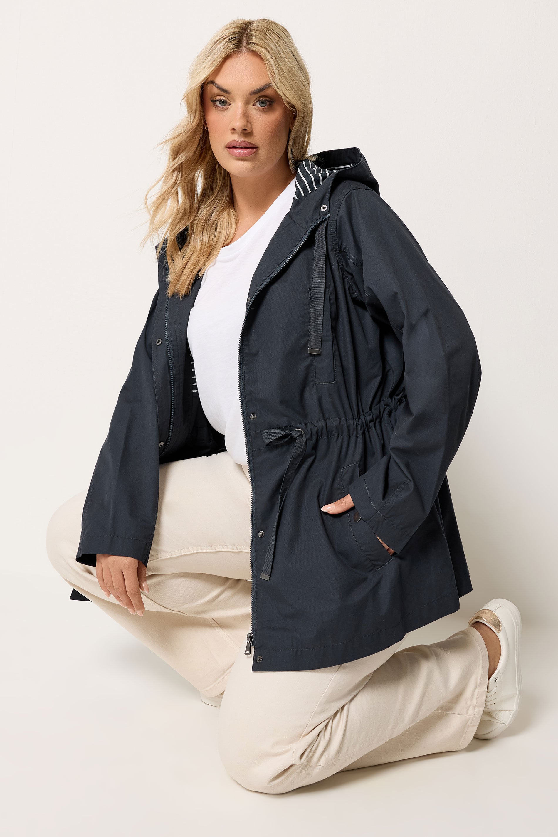 YOURS Plus Size Navy Blue Stripe Lined Hooded Jacket | Yours Clothing 3