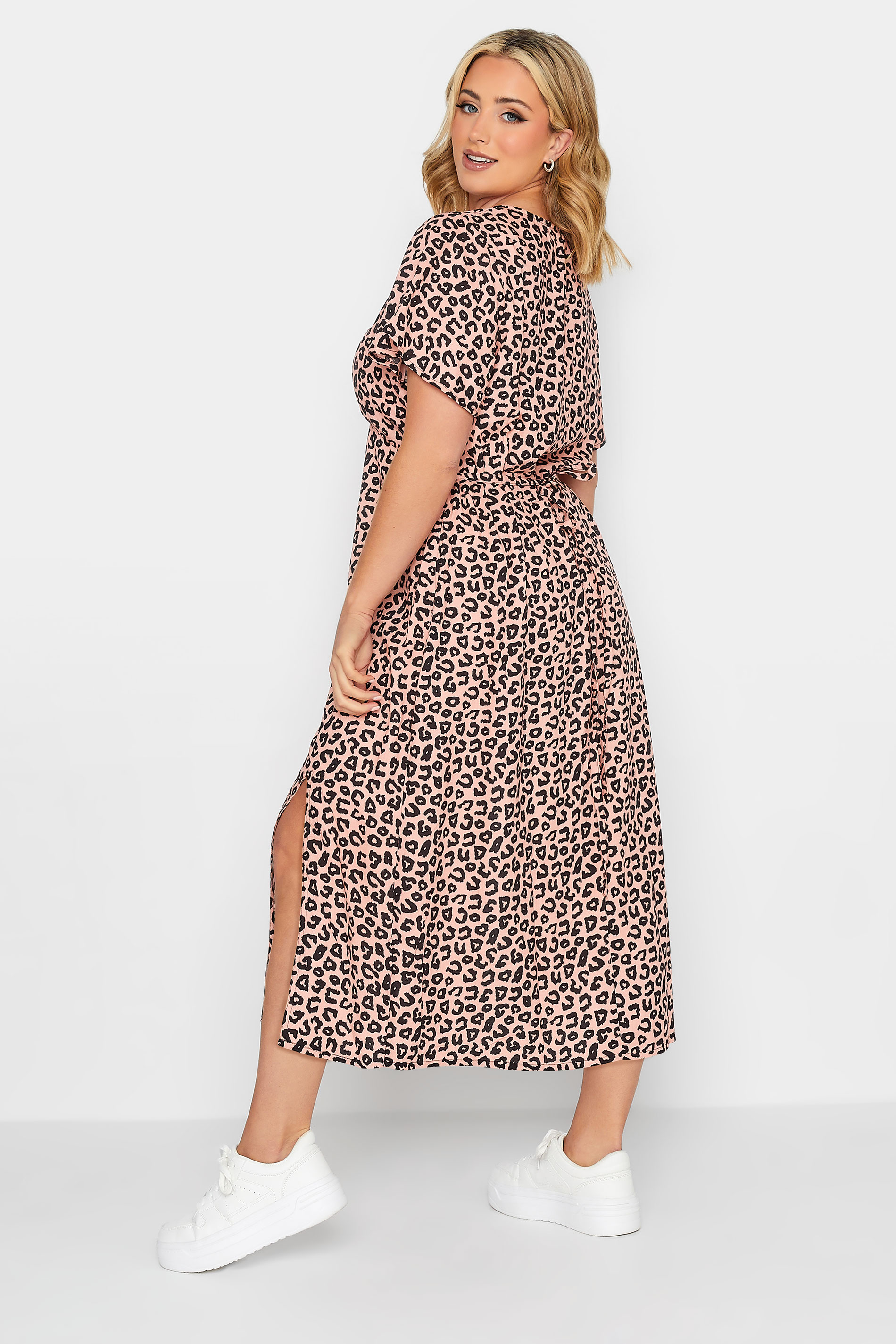 YOURS PETITE Plus Size Pink Leopard Print Midi Tea Dress | Yours Clothing 3