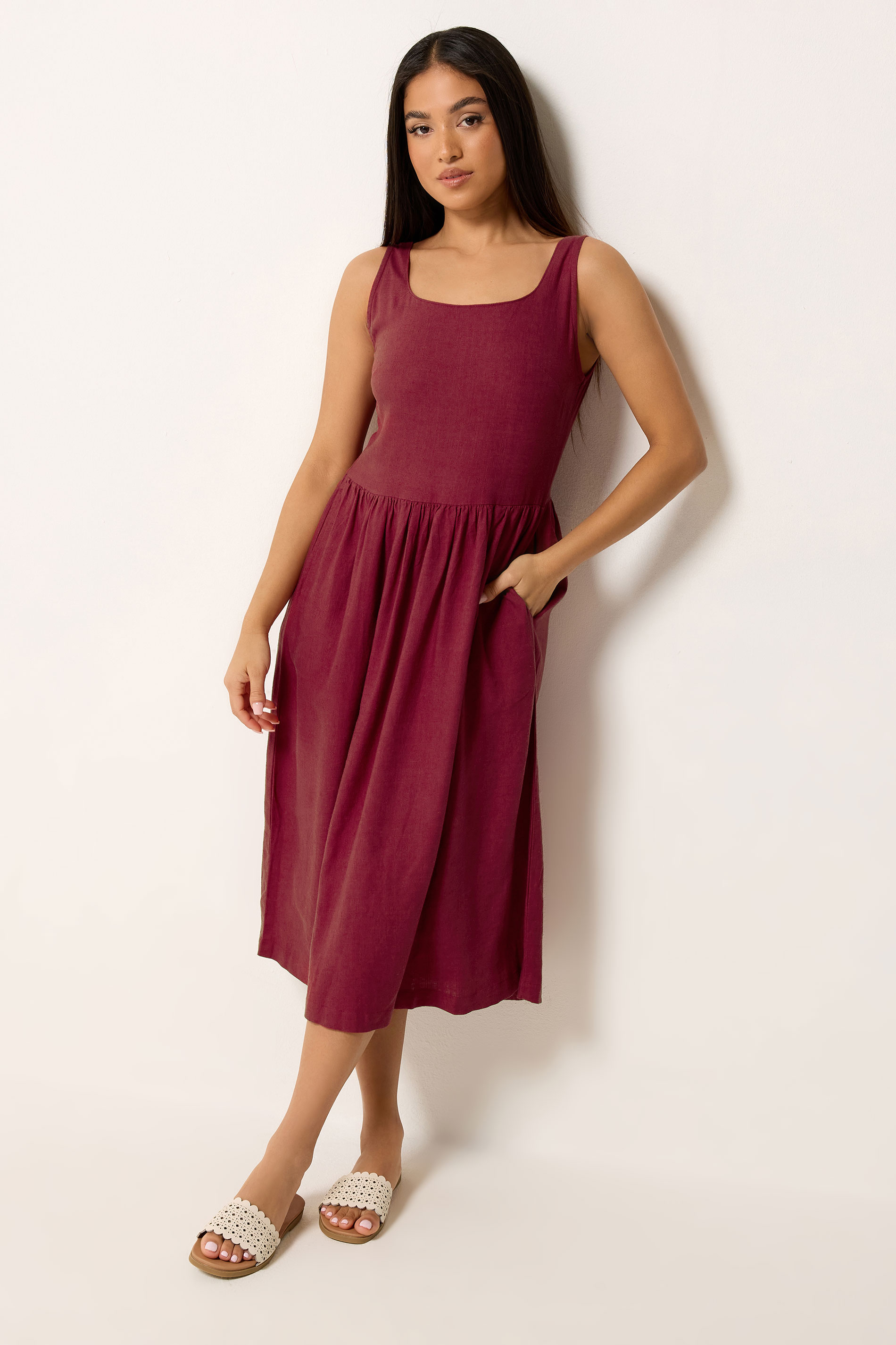 M&Co Petite Berry Purple Linen Midi Dress | M&Co 1