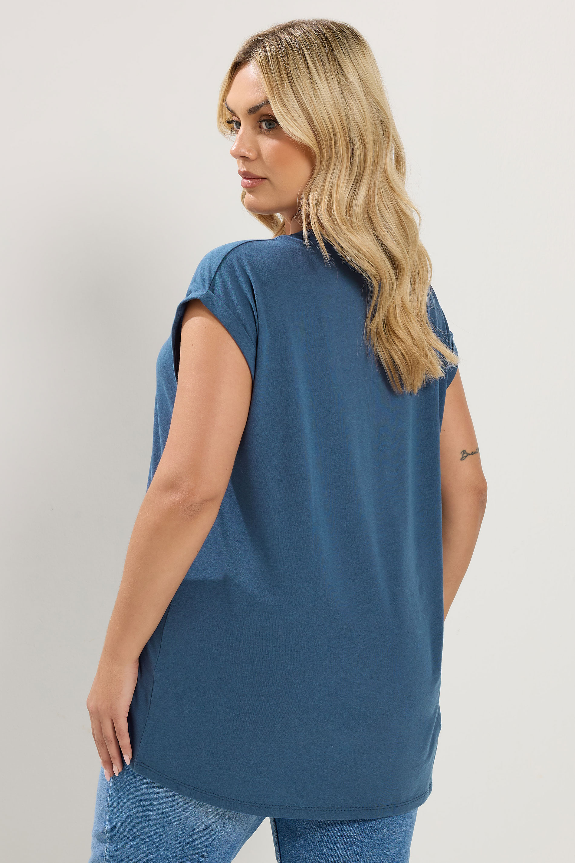 YOURS Plus Size Denim Blue Basic T-Shirt | Yours Clothing 4