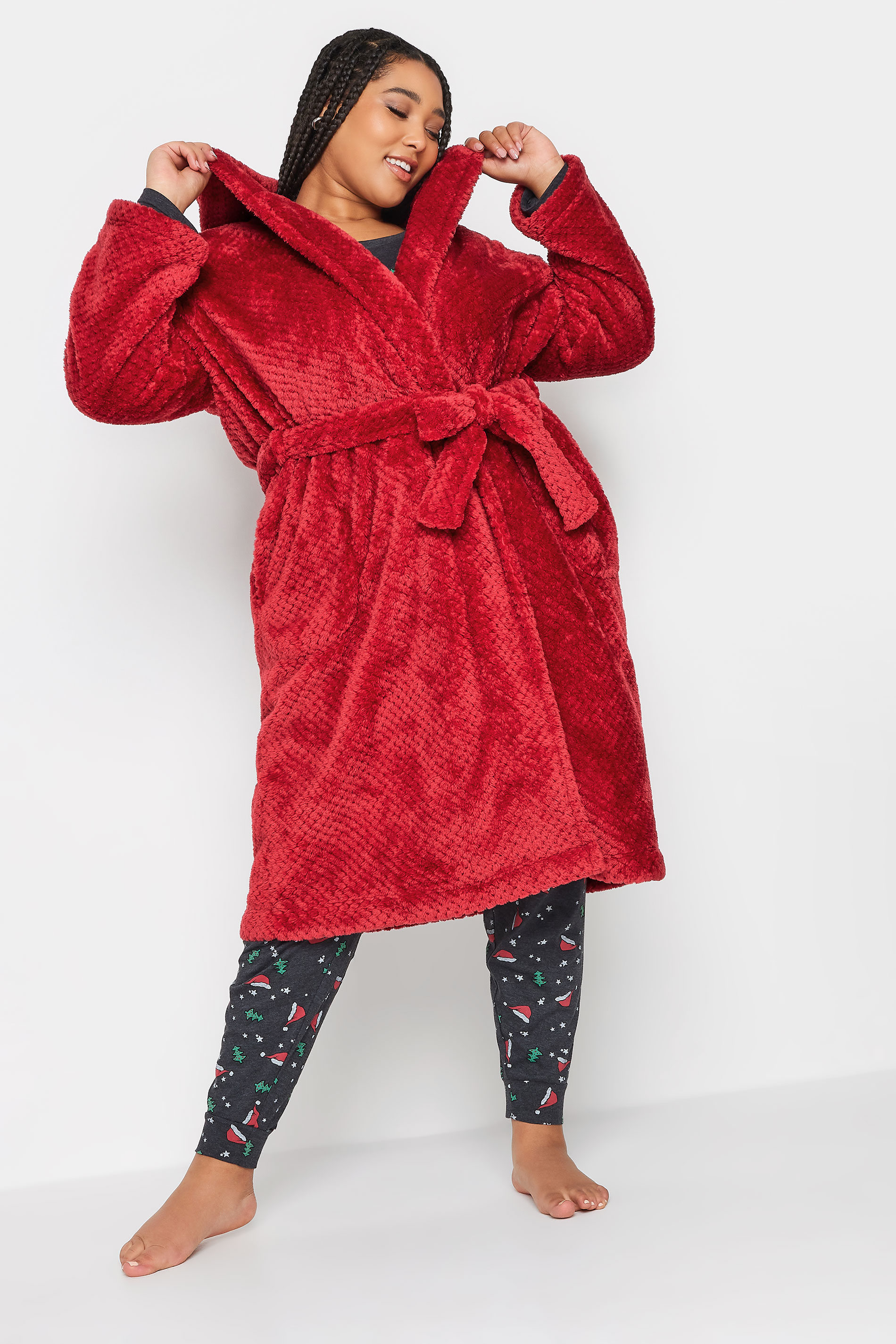 YOURS Plus Size Red Hooded Dressing Gown | Yours Clothing 2