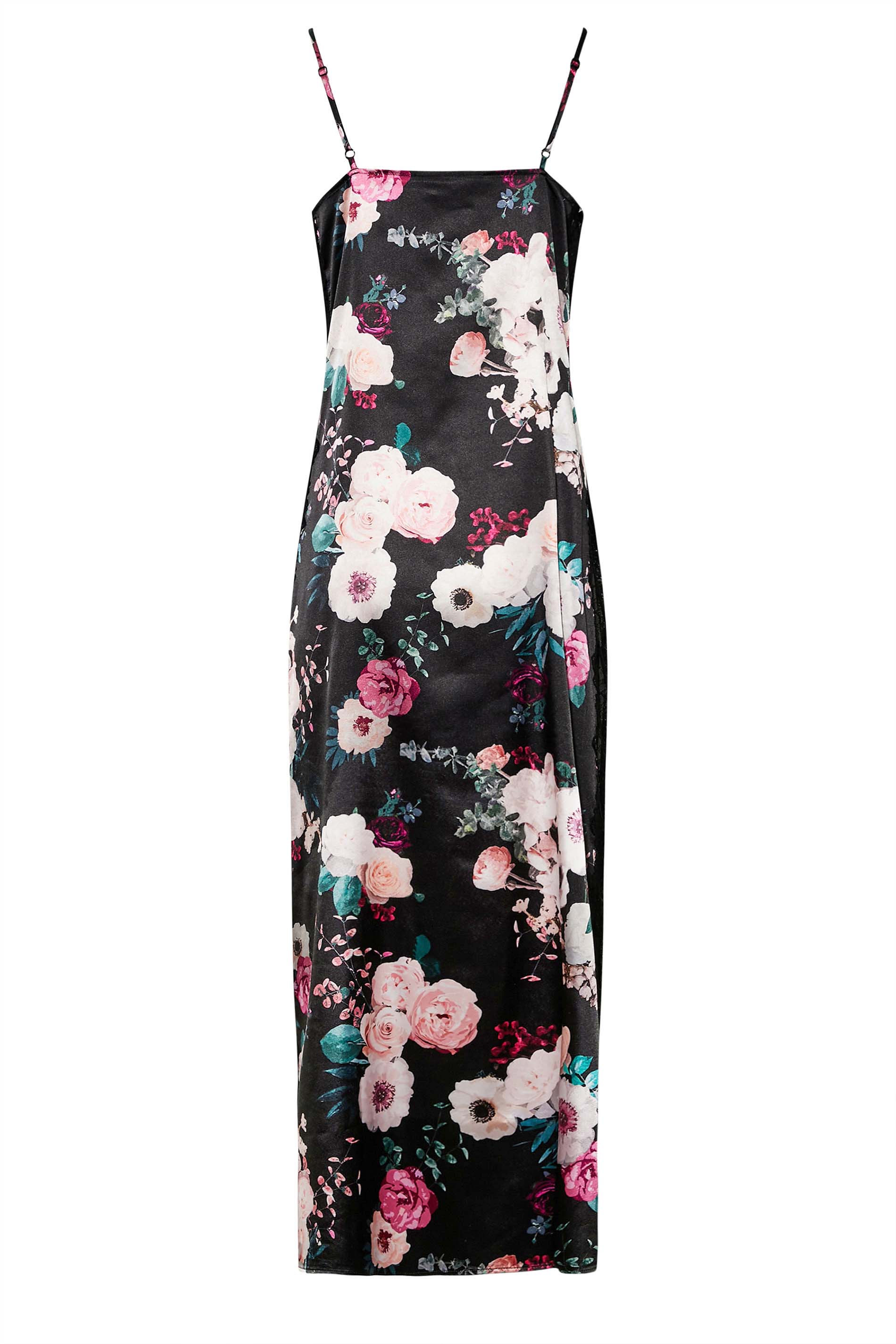 LTS Tall Women's Black Floral Satin Chemise | Long Tall Sally