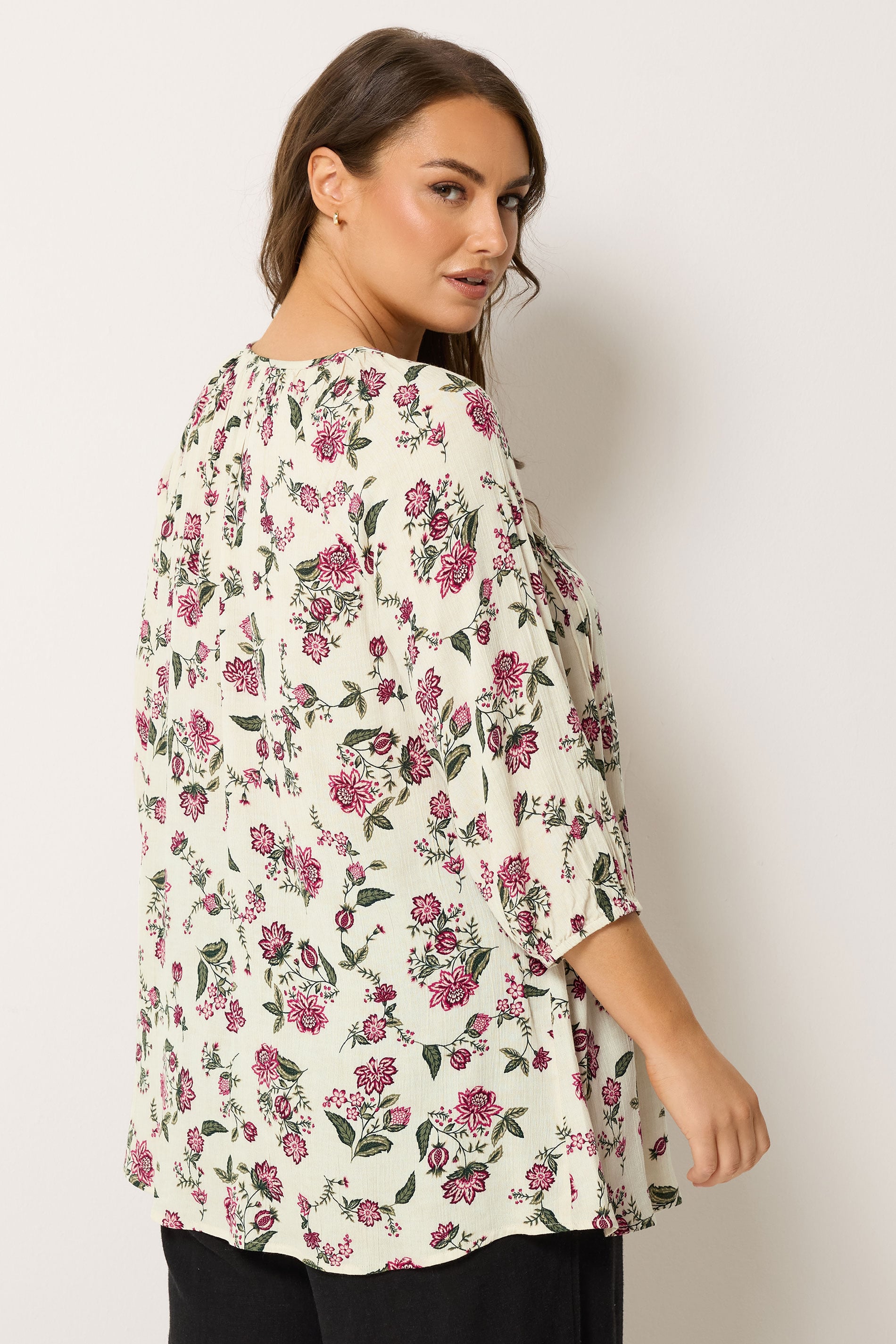YOURS Plus Size Ivory White Floral Tie Detail Top | Yours Clothing 2