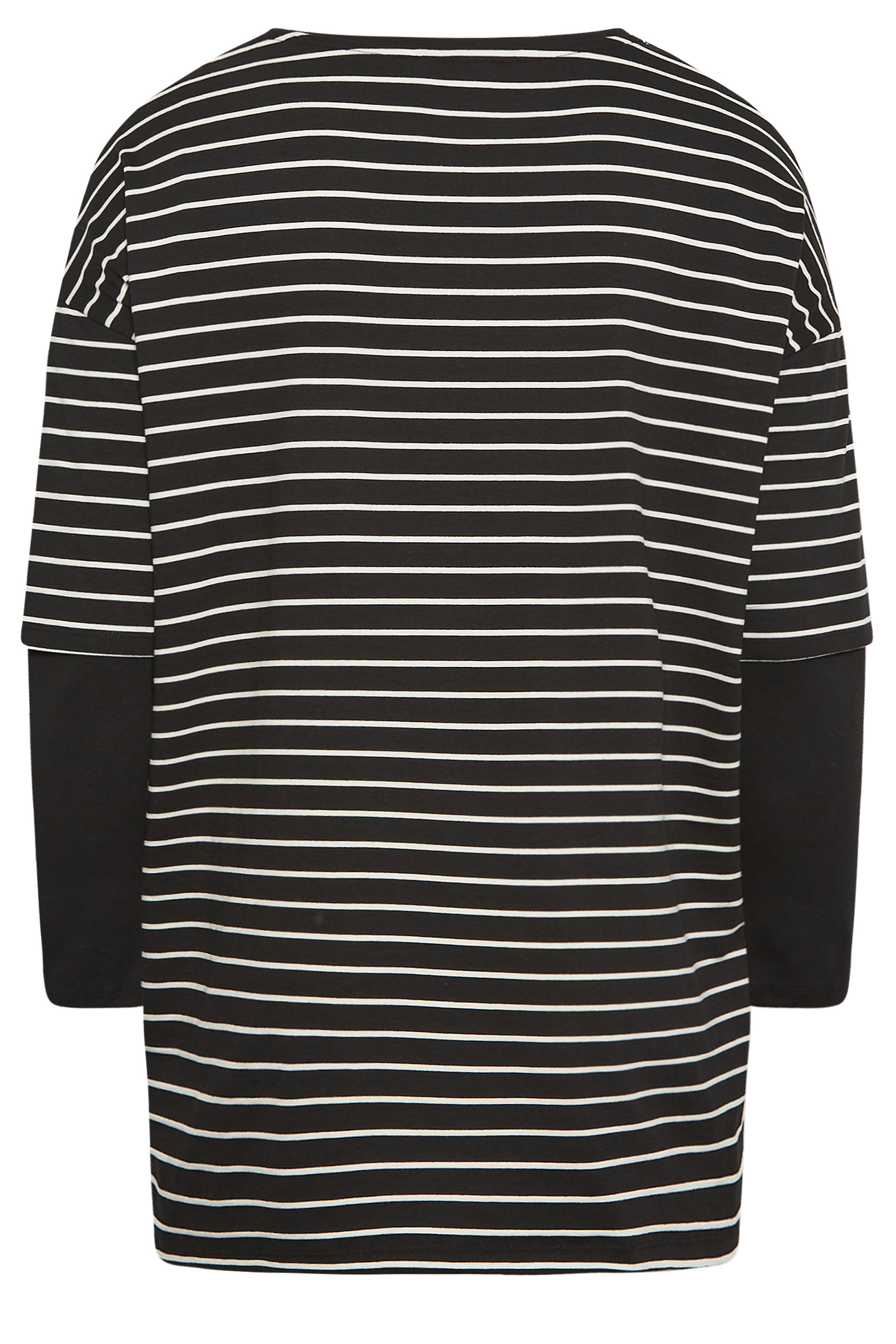 YOURS Plus Size Black Stripe Print Double Layer T-Shirt | Yours Clothing