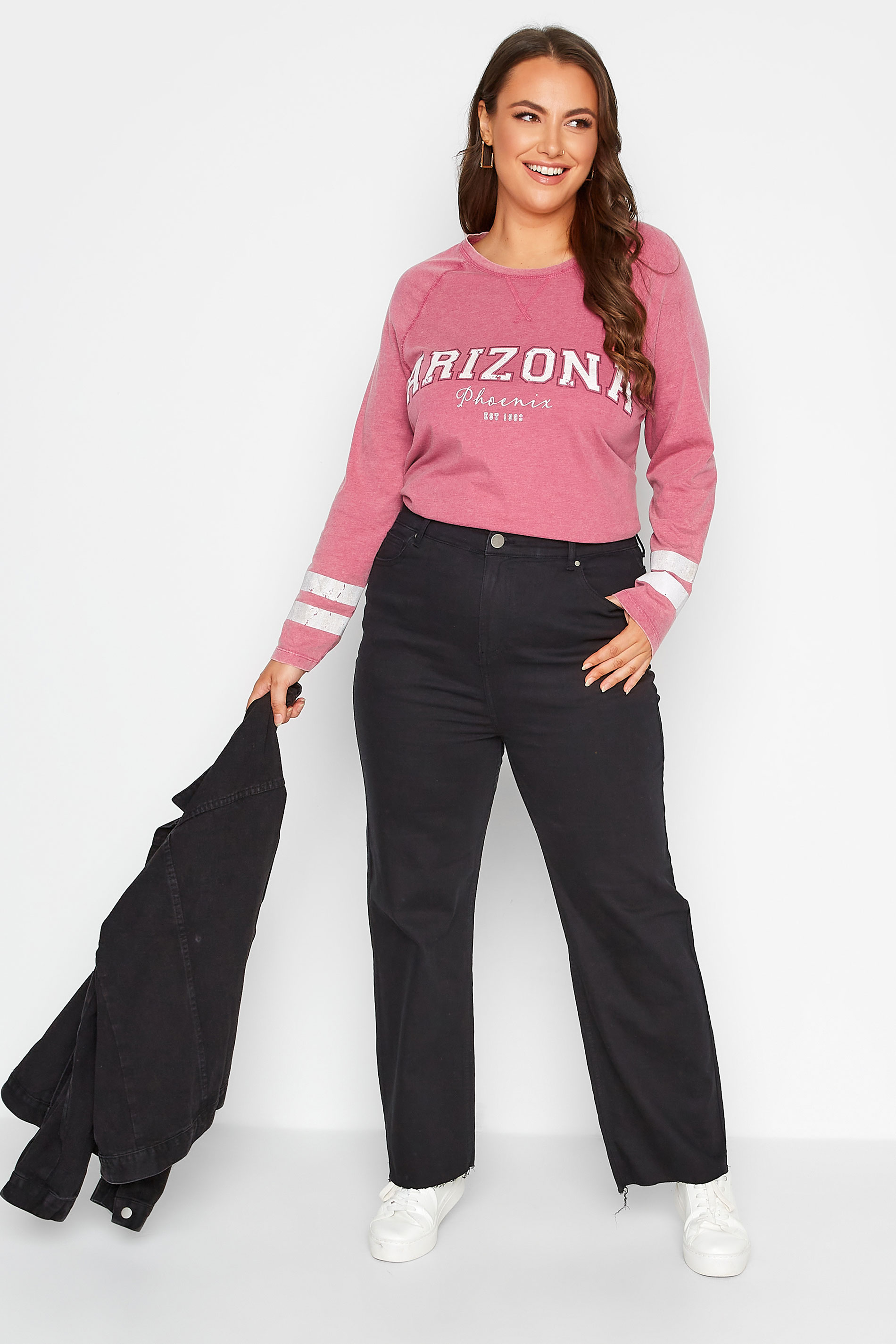 Plus Size Pink Acid Wash 'Arizona' Raglan T-Shirt | Yours Clothing