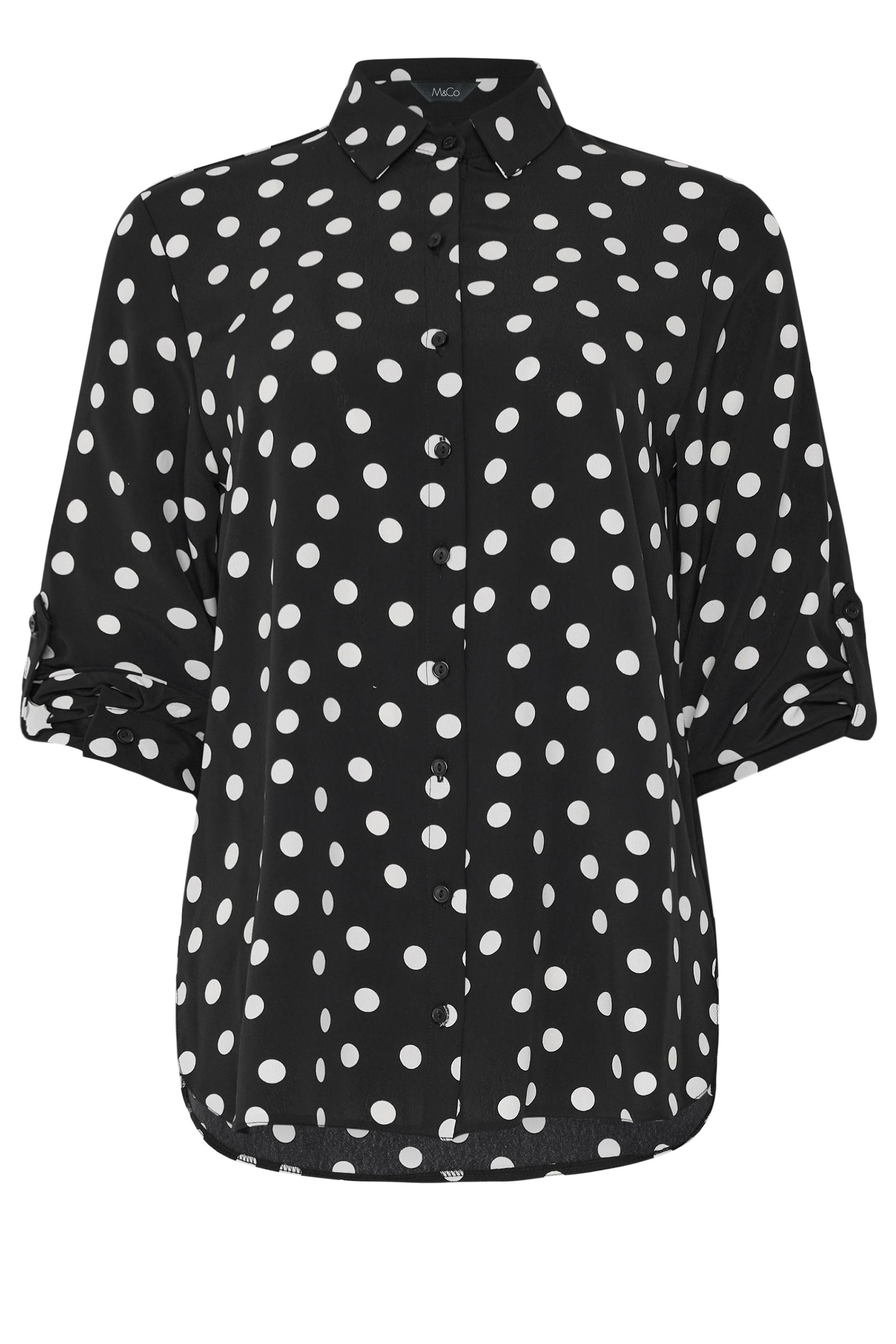 M&Co Black Polka Dot Tab Sleeve Shirt 5