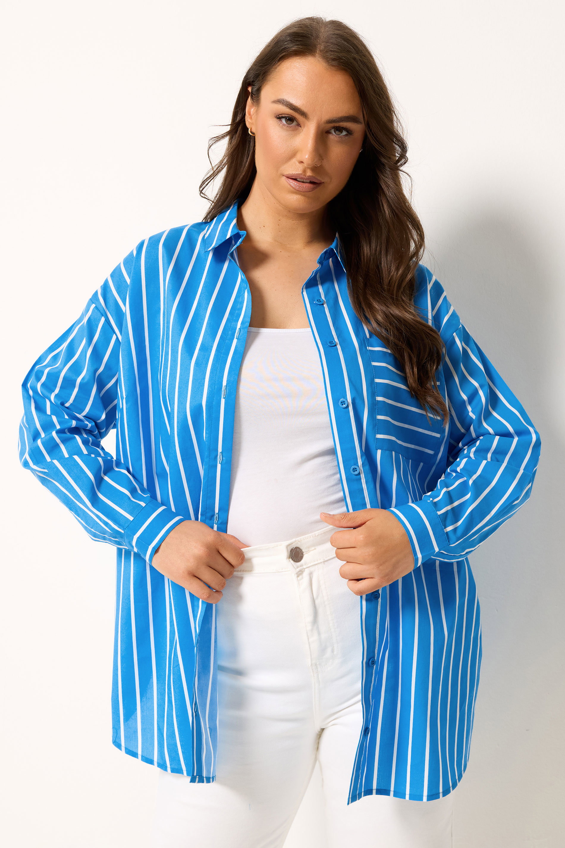 YOURS Plus Size Blue & White Striped Shirt | Yours Clothing 3