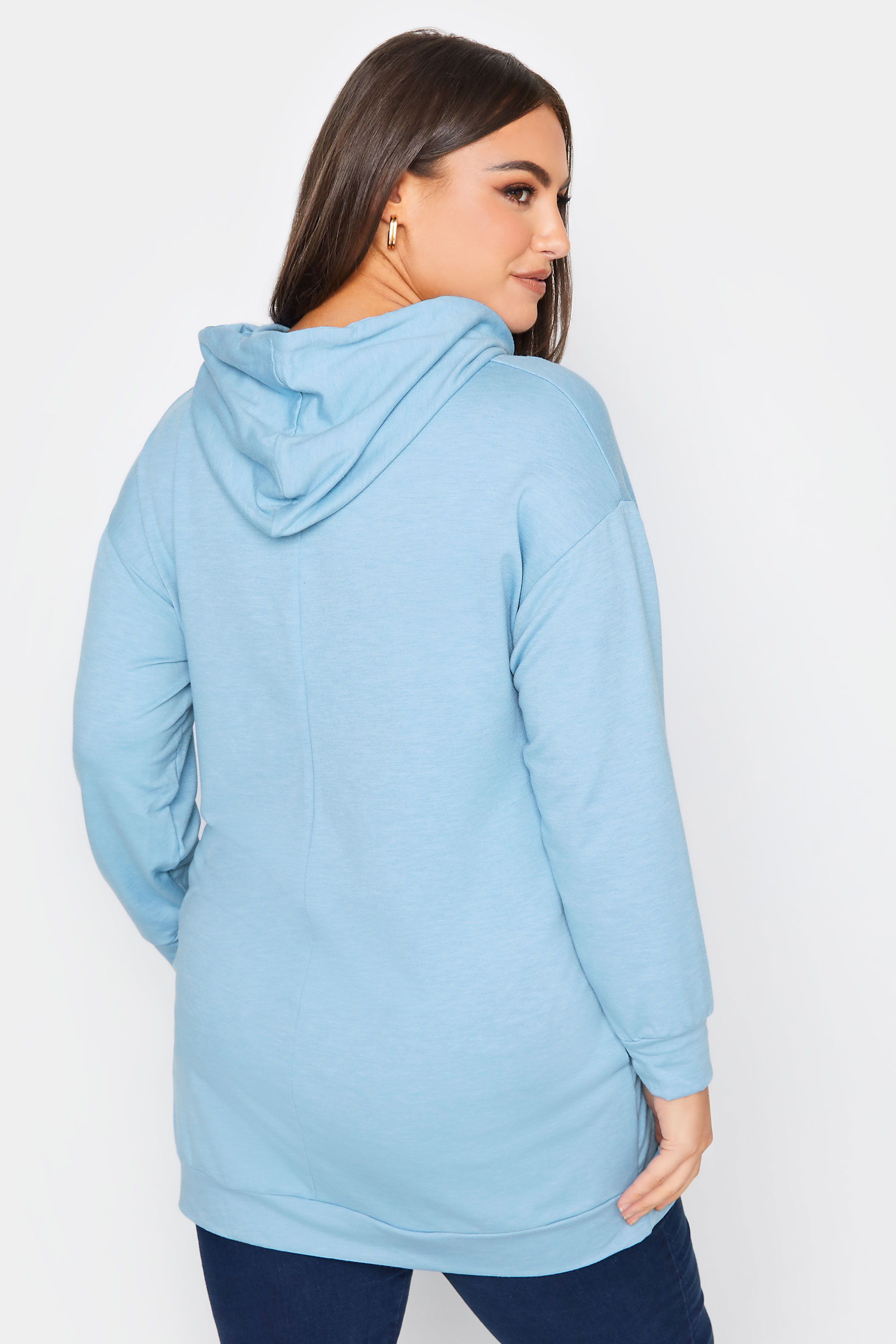 YOURS Plus Size Blue 'LA' Varsity Sequin Longline Hoodie | Yours Clothing 3
