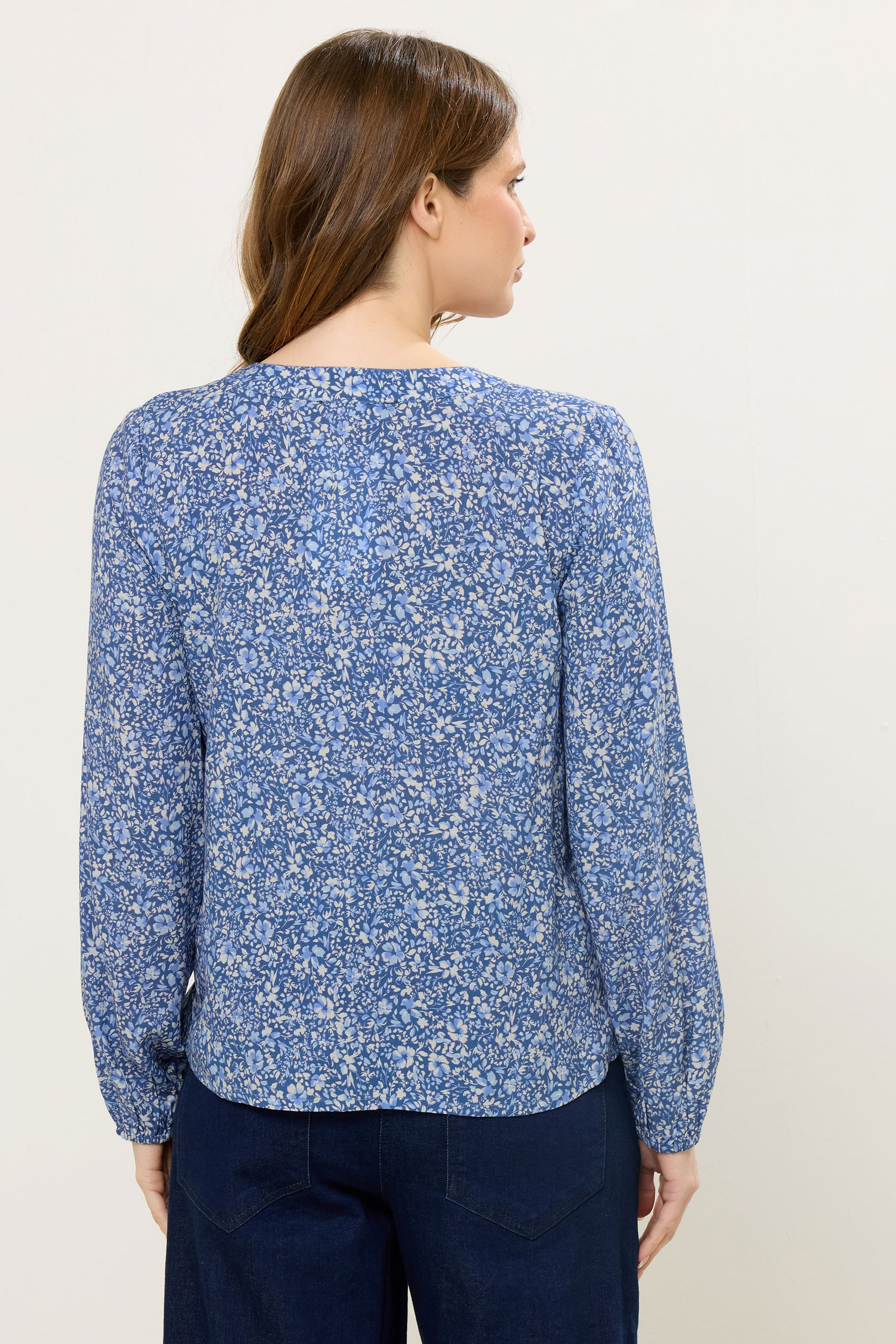 M&Co Blue Ditsy Floral Button Front Long Sleeve Blouse | M&Co 4