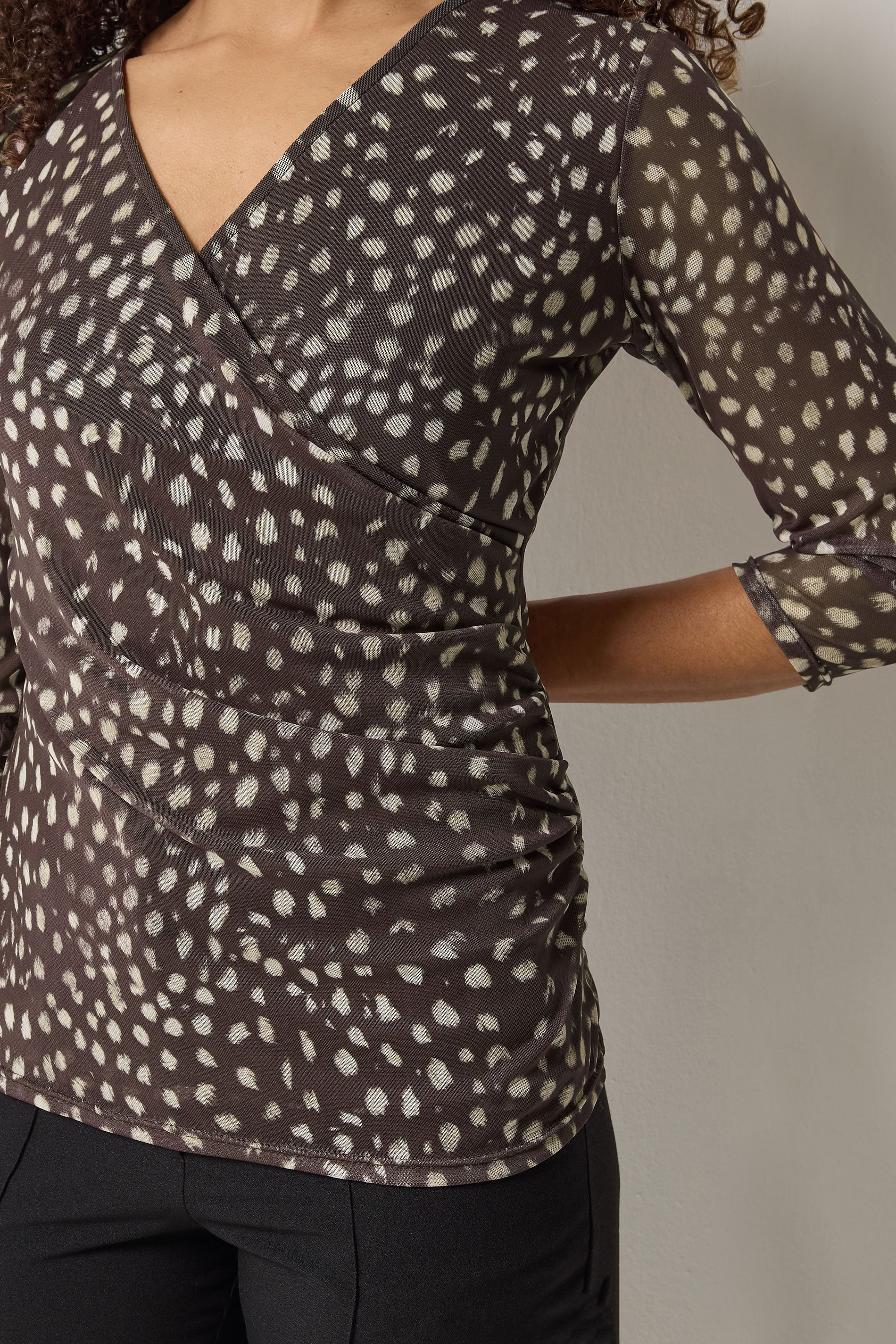 M&Co Brown Animal Print Mesh Sleeve Wrap Top | M&Co 4