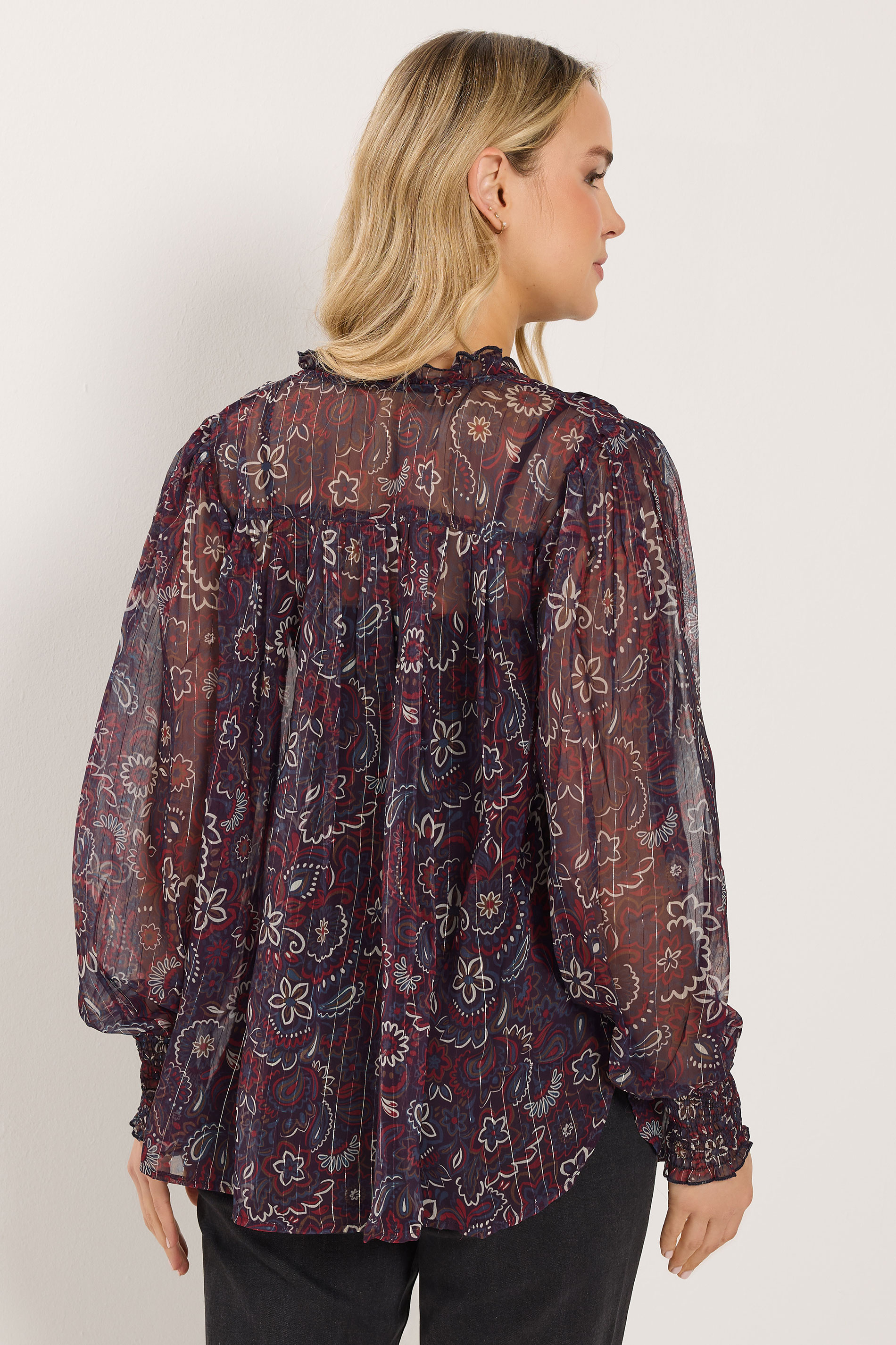 LTS Tall Dark Red Paisley Frill Neck Blouse | Long Tall Sally 4