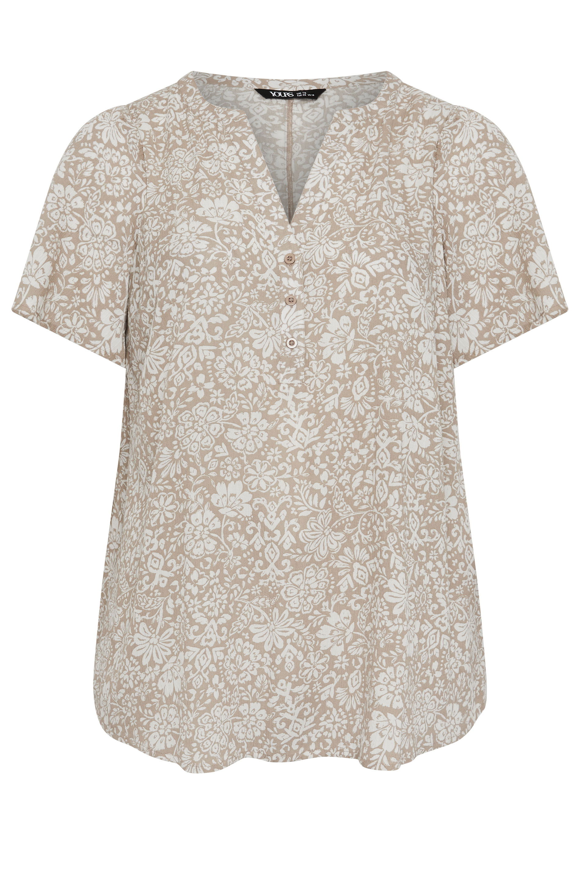 YOURS Plus Size Natural Brown Floral Notch Neck Top | yours Clothing 5