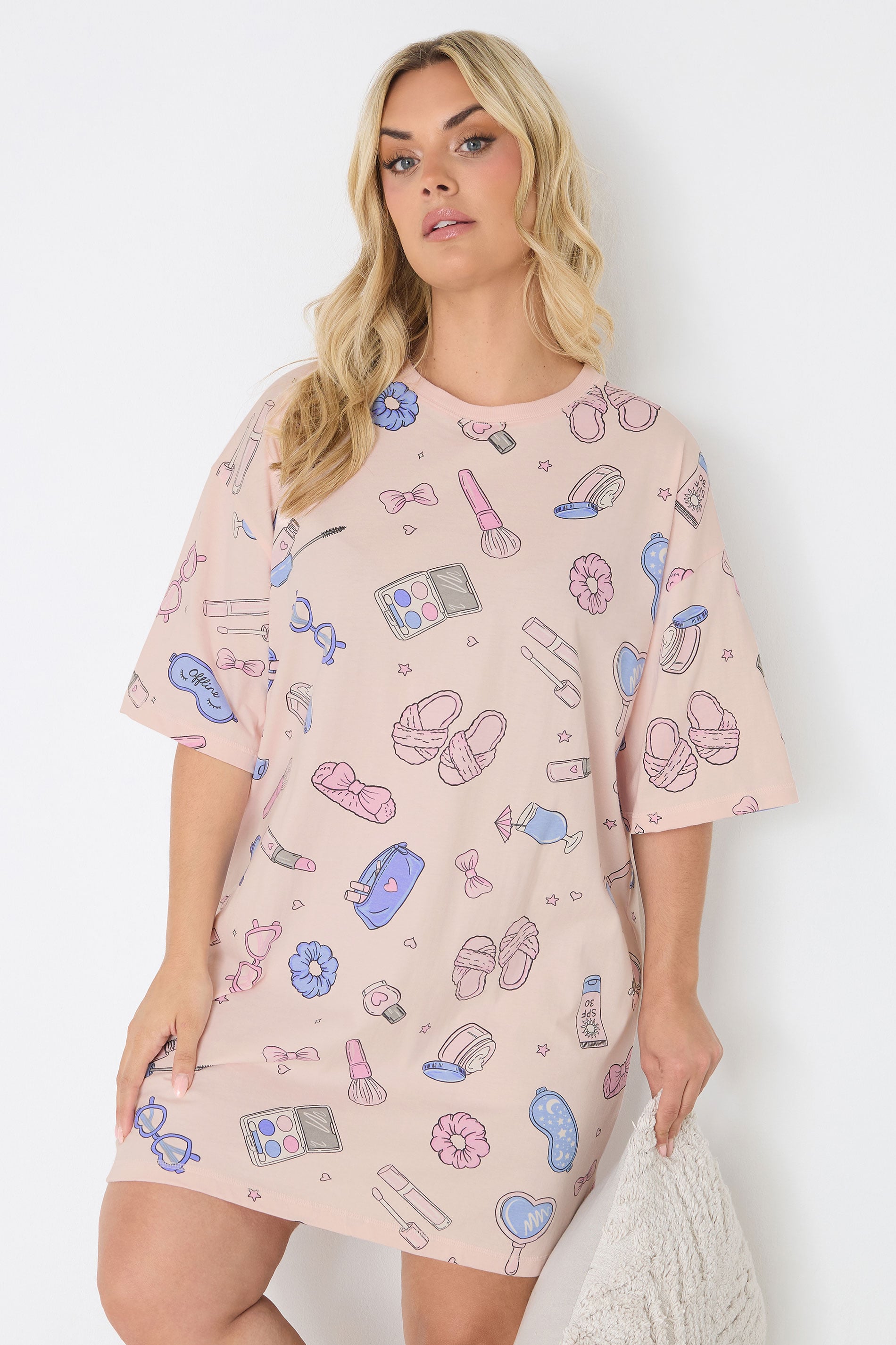 YOURS Plus Size Pink Girly Print T-Shirt Nightdress | Yours Clothing 3