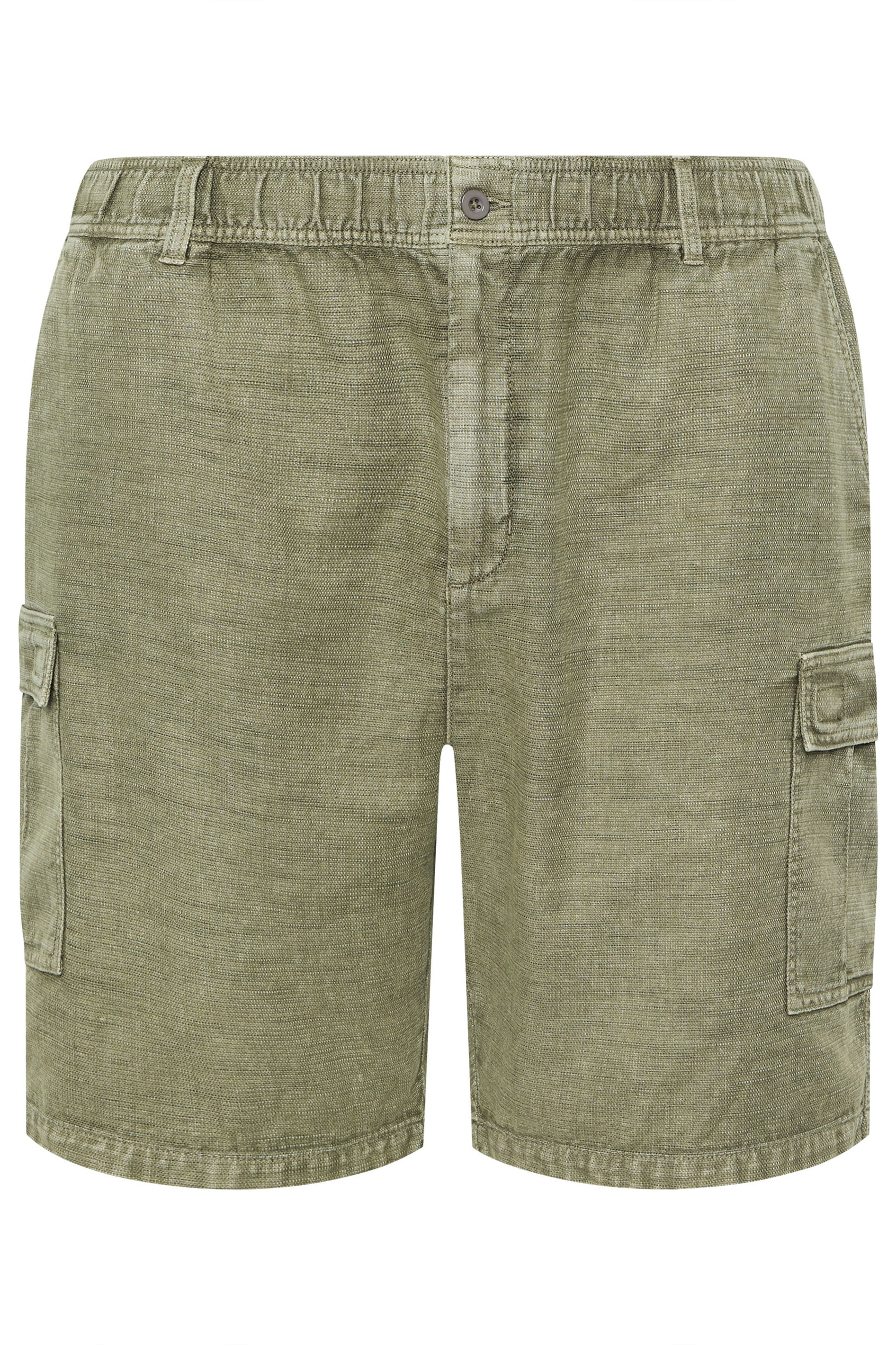 BadRhino Big & Tall Khaki Green Washed Cotton Slub Cargo Shorts | BadRhino  6