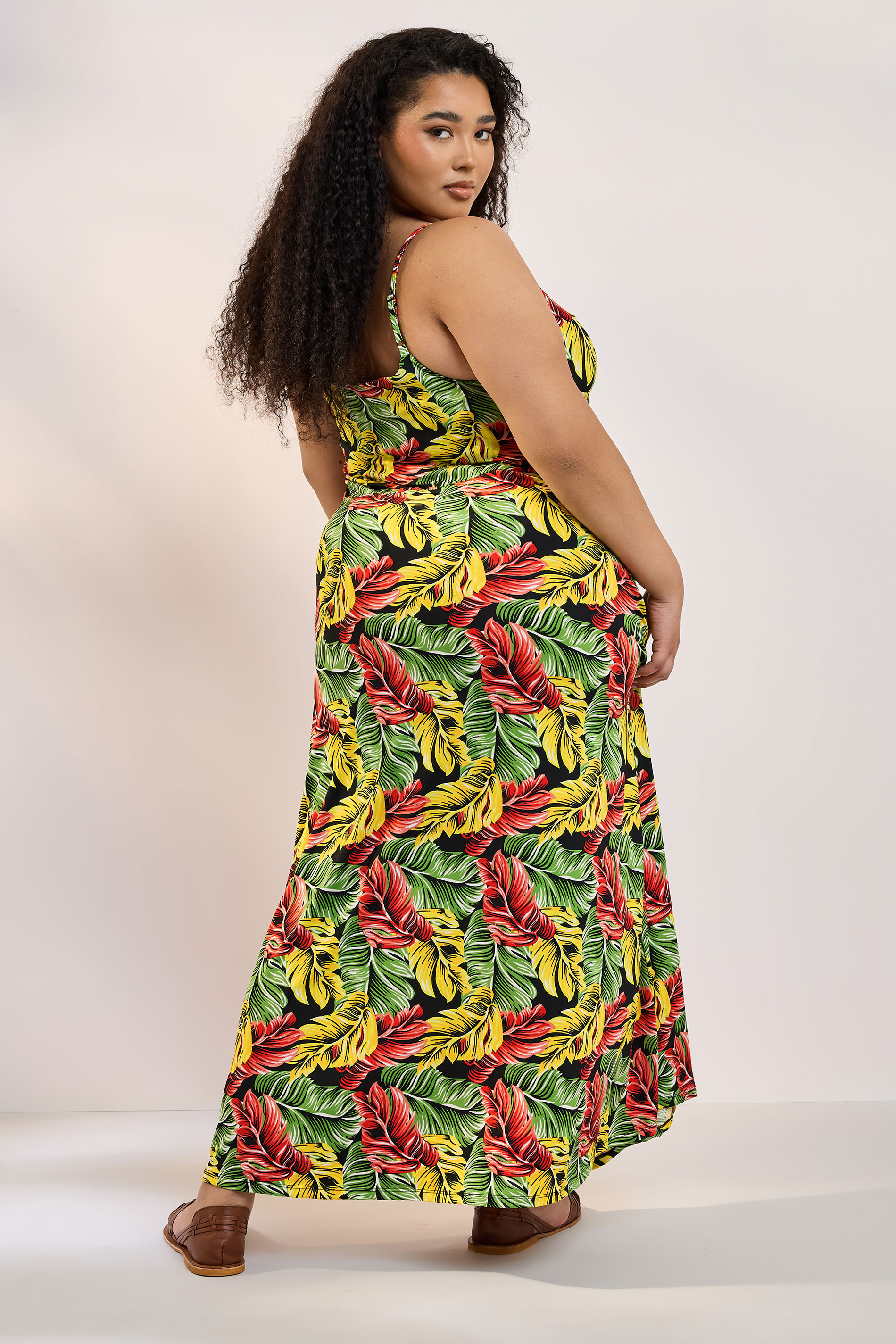 YOURS Plus Size Yellow & Green Tropical Leaf Print Maxi Dress | Yours Clothing 2