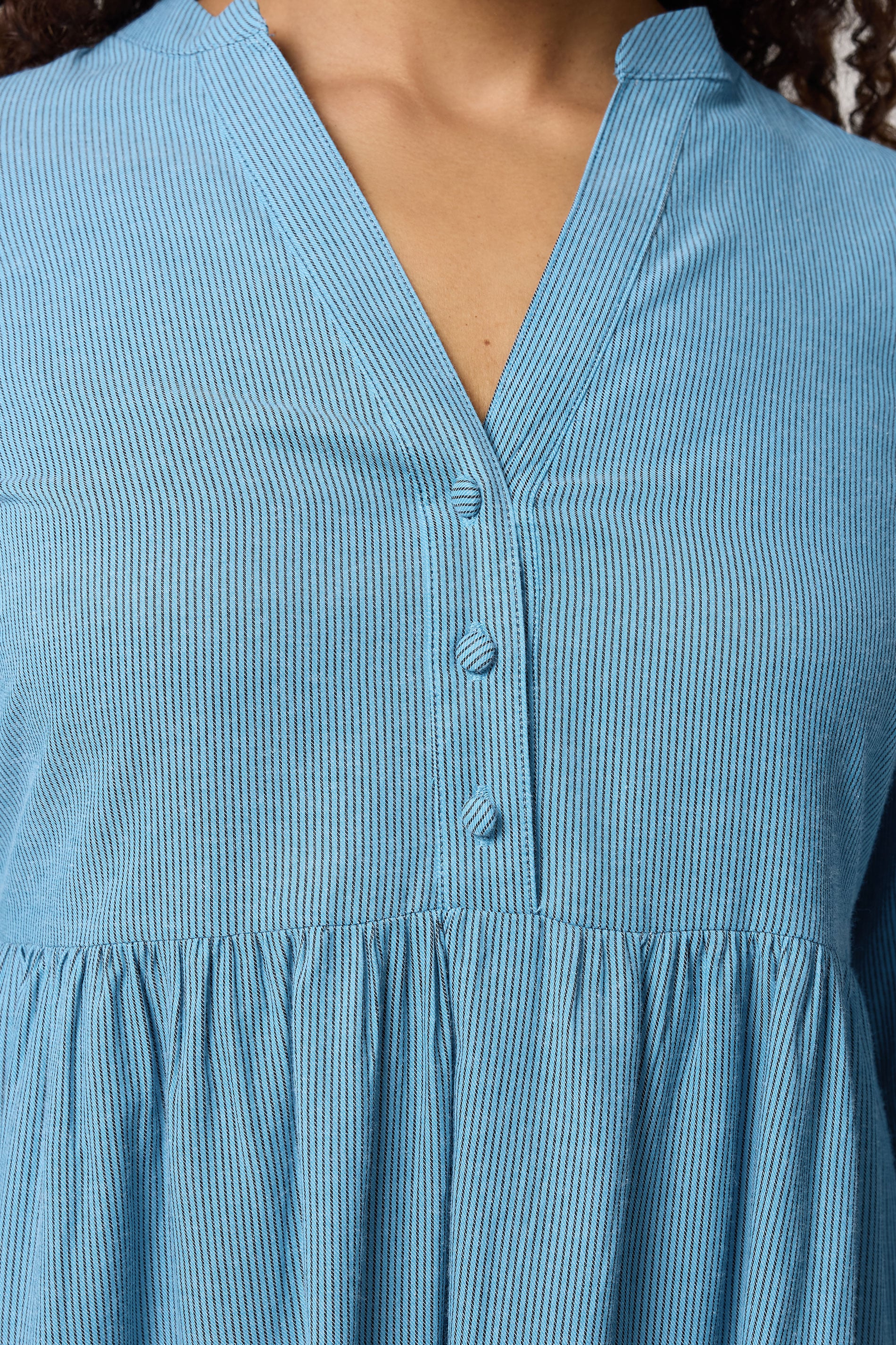 M&Co Blue Fine Stripe Tiered Maxi Dress | M&Co 5