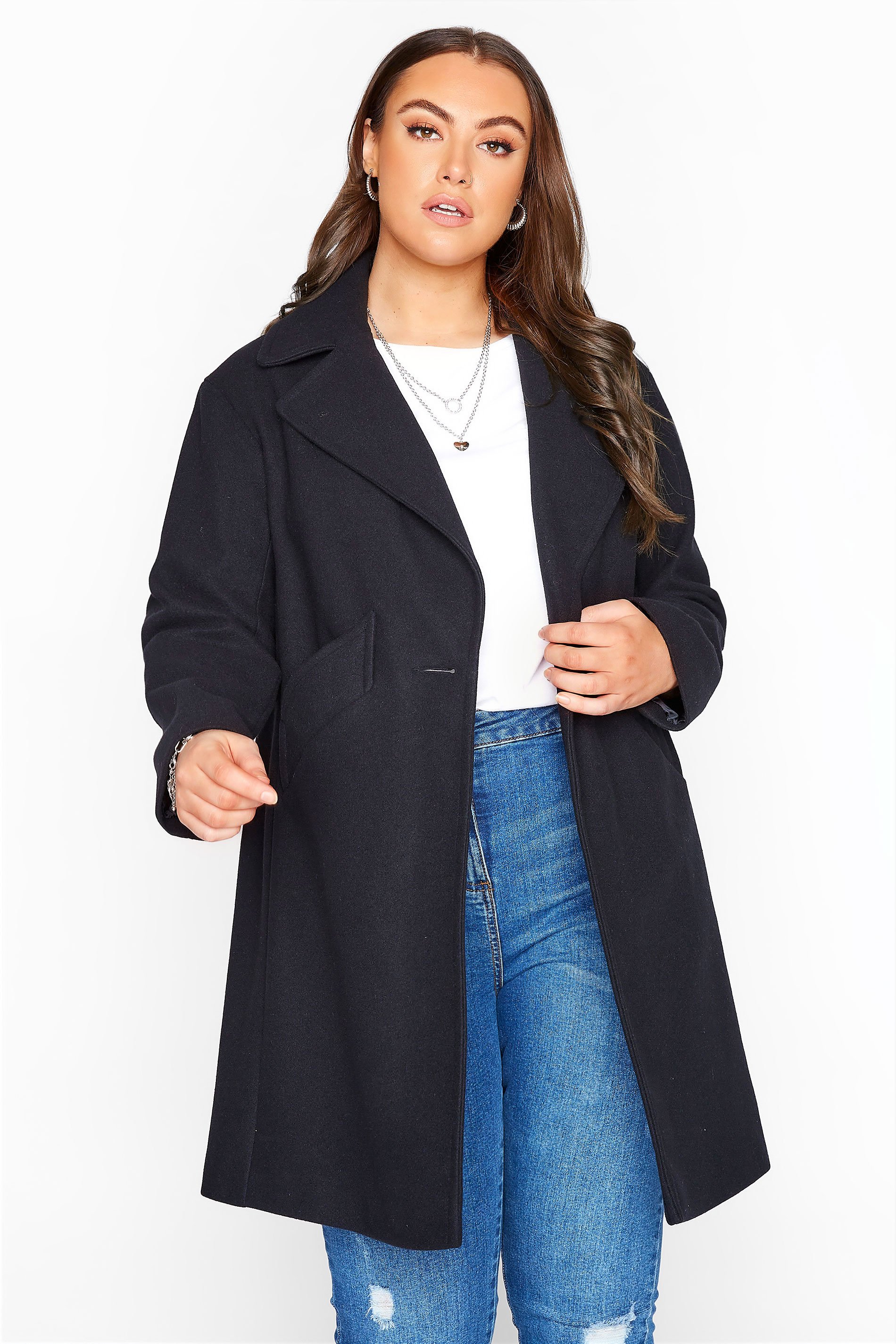 Black Collared Button Coat Yours Clothing