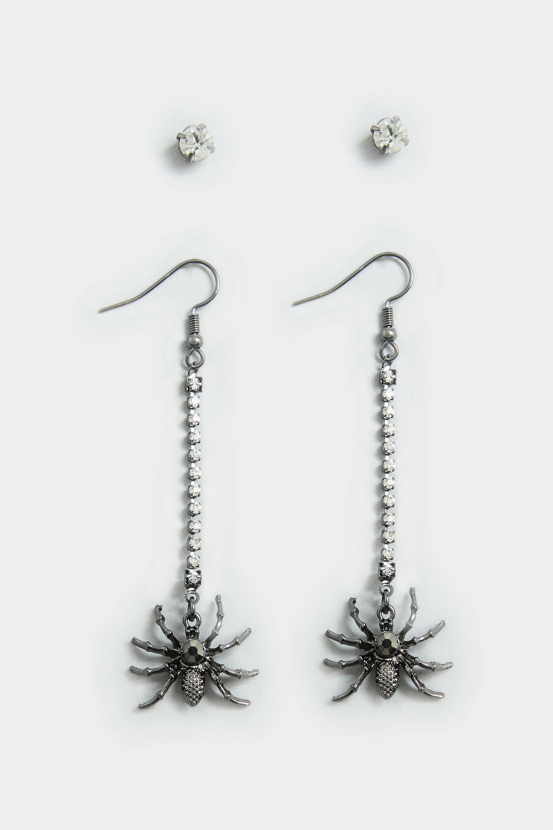 2 PACK Silver Spider Earrings Set | Yours Clothing 2