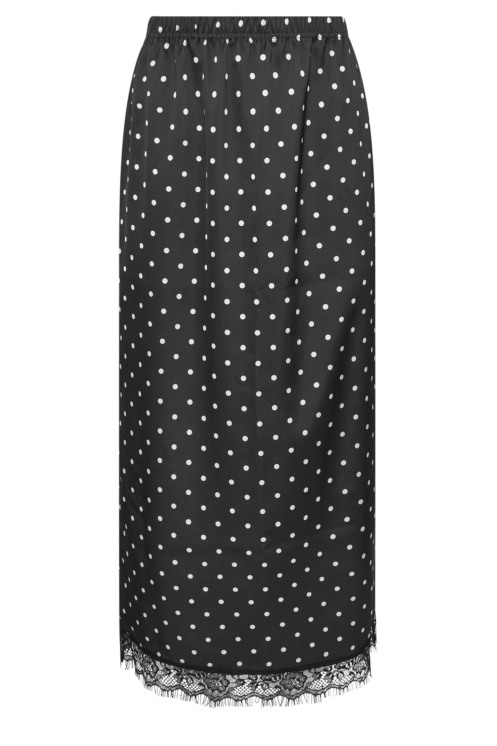 PixieGirl Petite Women's Black Polka Dot Satin Maxi Skirt | PixieGirl 5