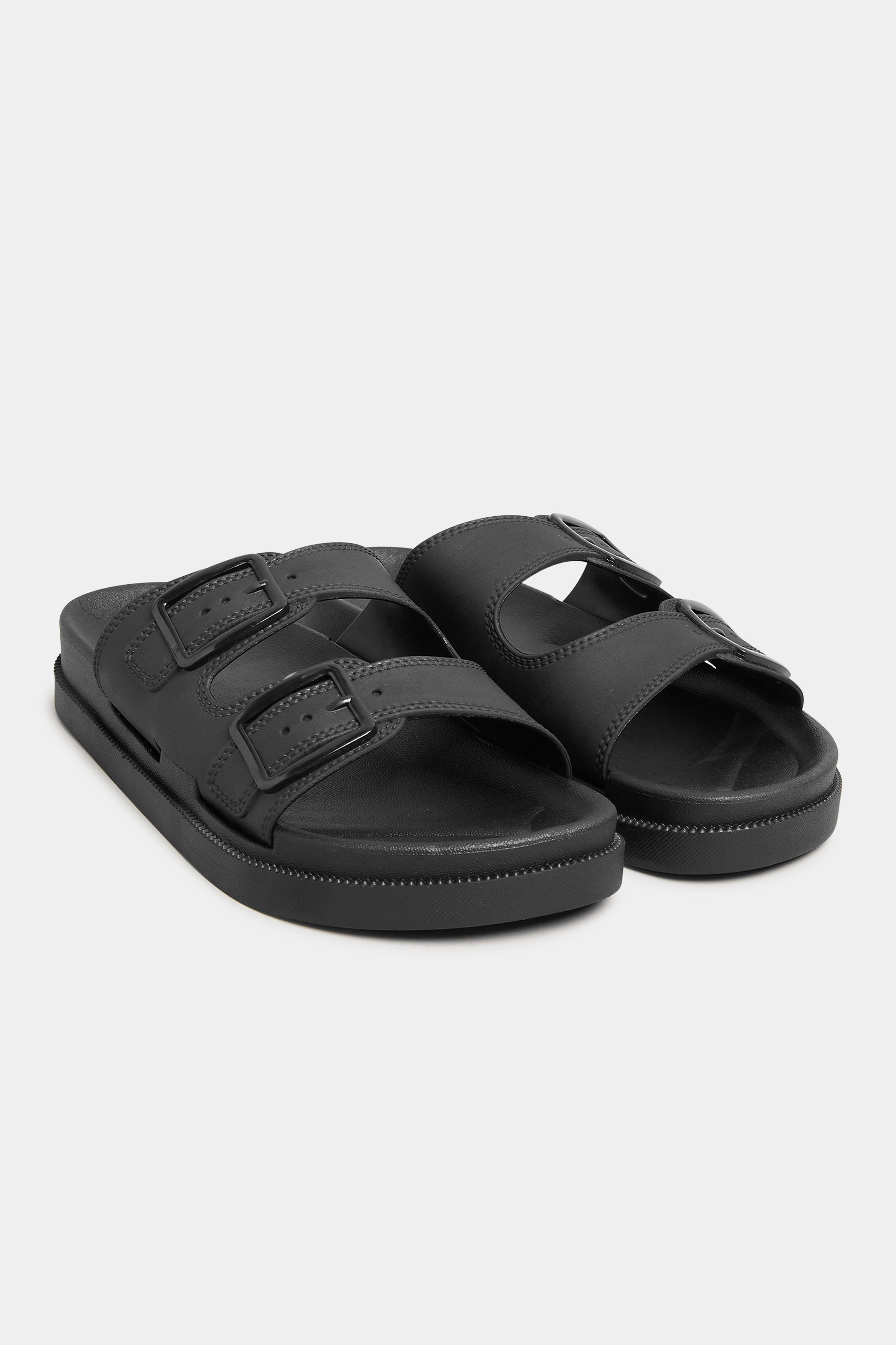 Grande taille  Shoes Grande taille  Flat Shoes | PixieGirl Black Double Buckle Slider Sandals In Standard D Fit - UT13825