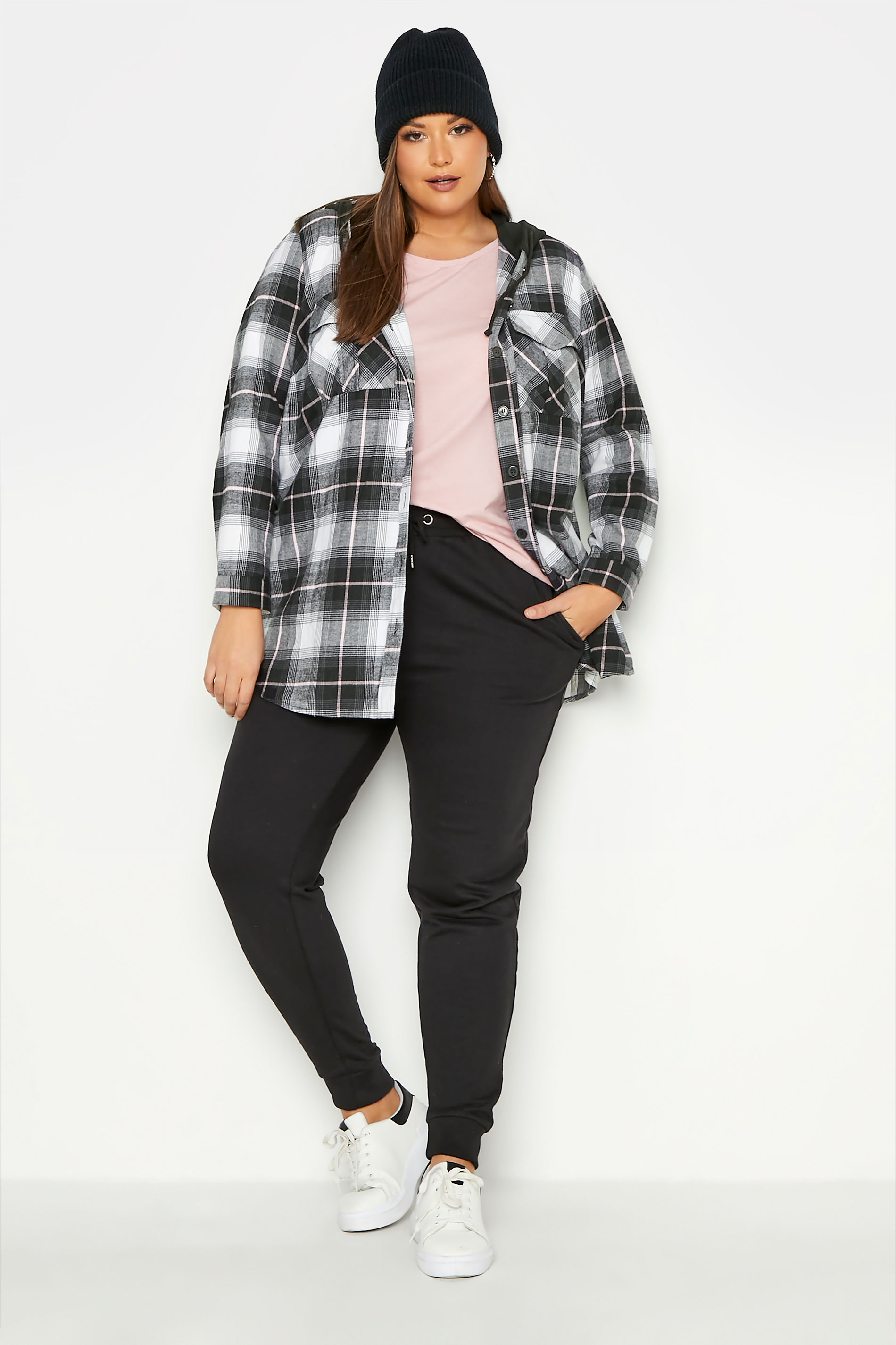 Plus Size Black & White Check Hooded Shirt | Yours Clothing 2