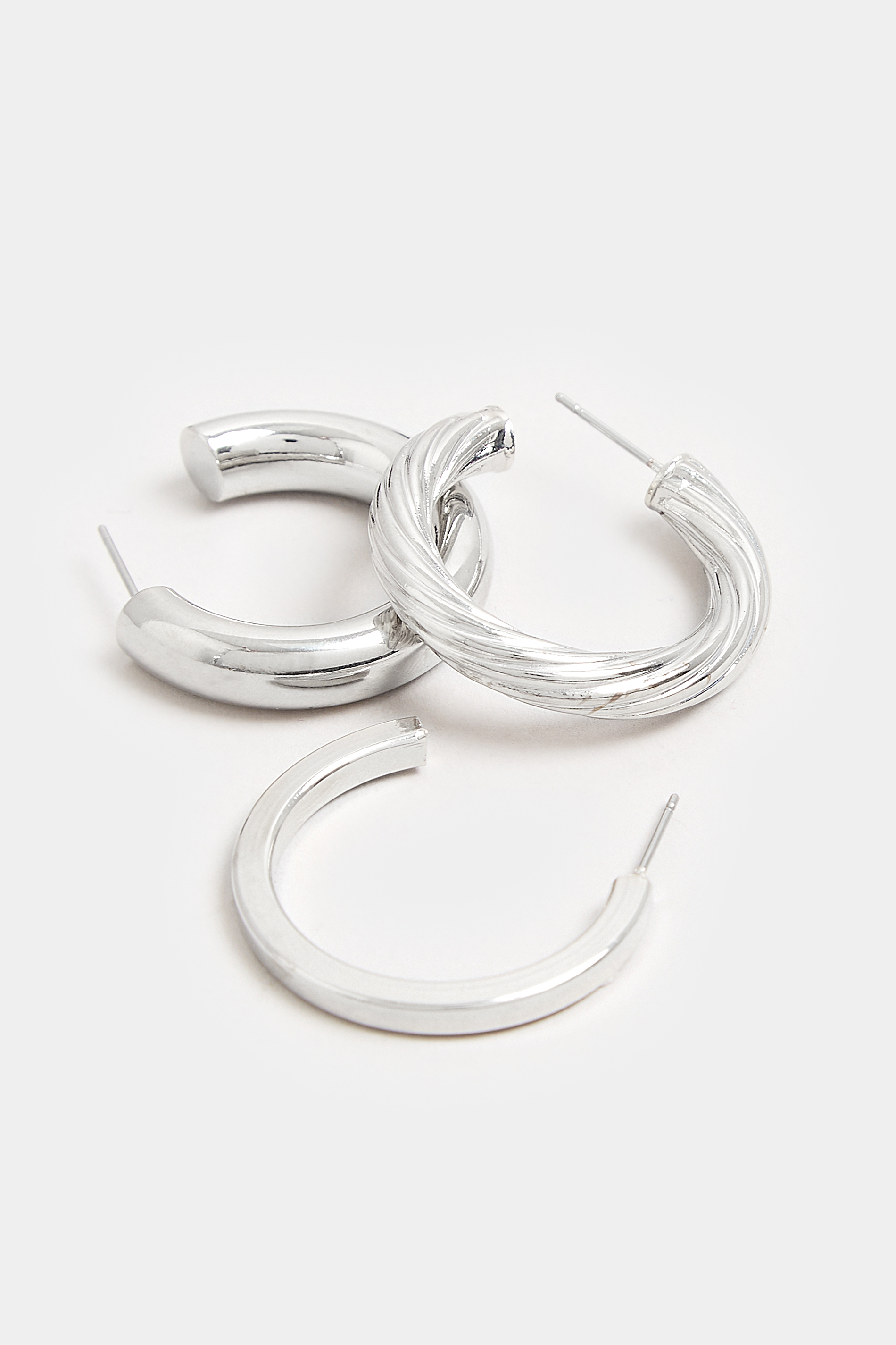 3 PACK Silver Small Hoop Earrings Set | Yours Clothing  3
