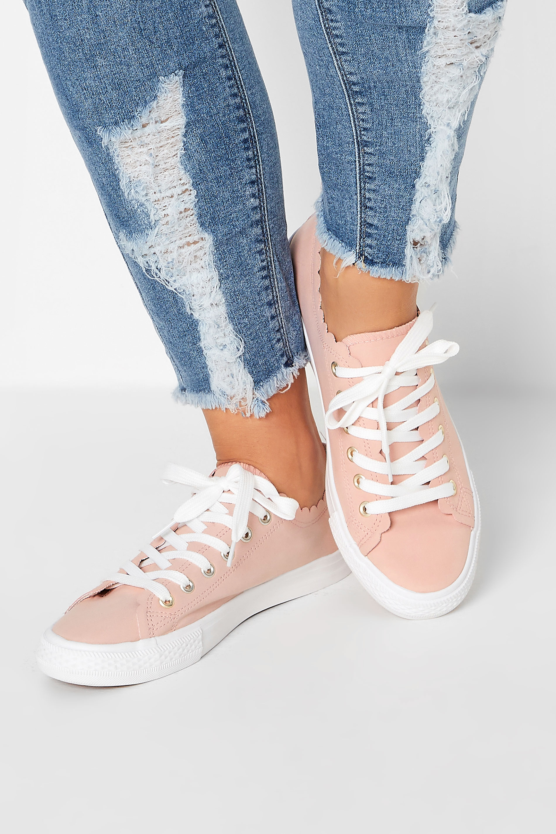 Pink Scalloped Edge Trainers In Wide E Fit | Yours Clothing 1
