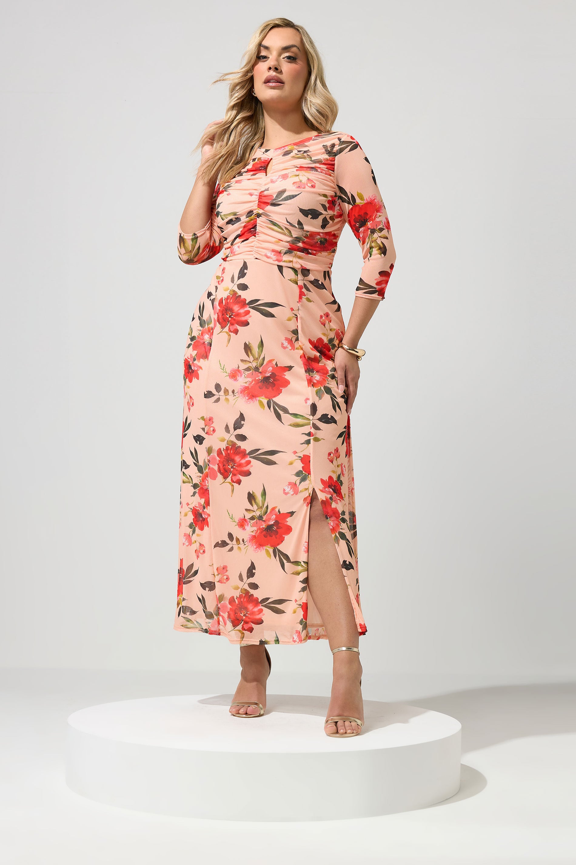 YOURS LONDON Plus Size Orange Floral Keyhole Detail Maxi Dress | Yours Clothing 1