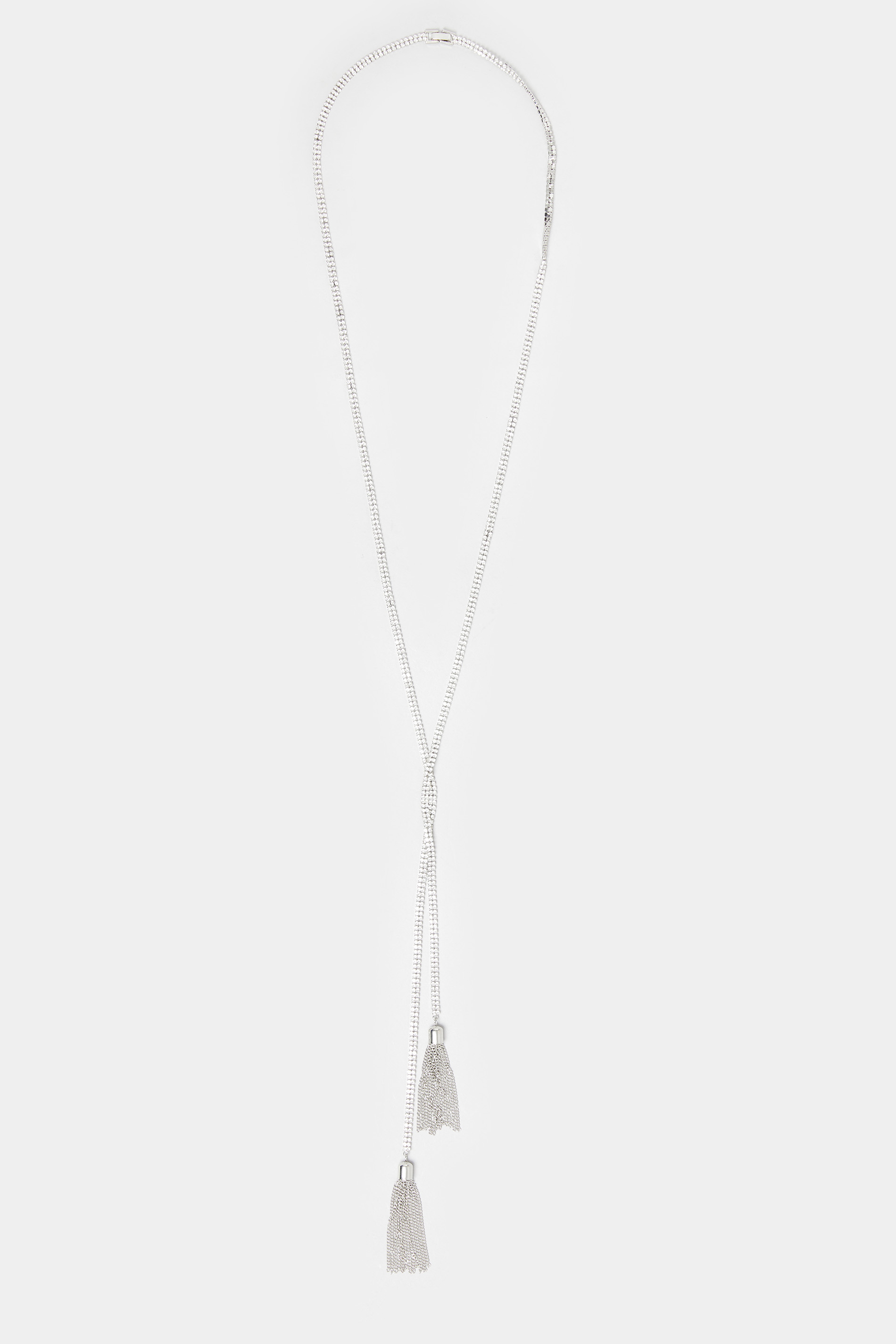 Silver Long Tassel Diamante Necklace | Yours Clothing 2