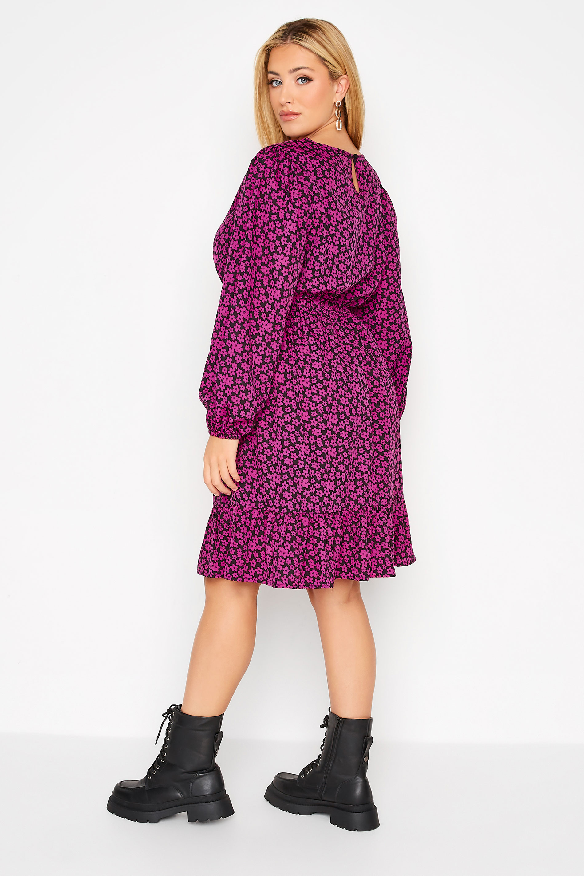 Plus Size Pink Floral Long Sleeve Midi Dress | Yours Clothing 3