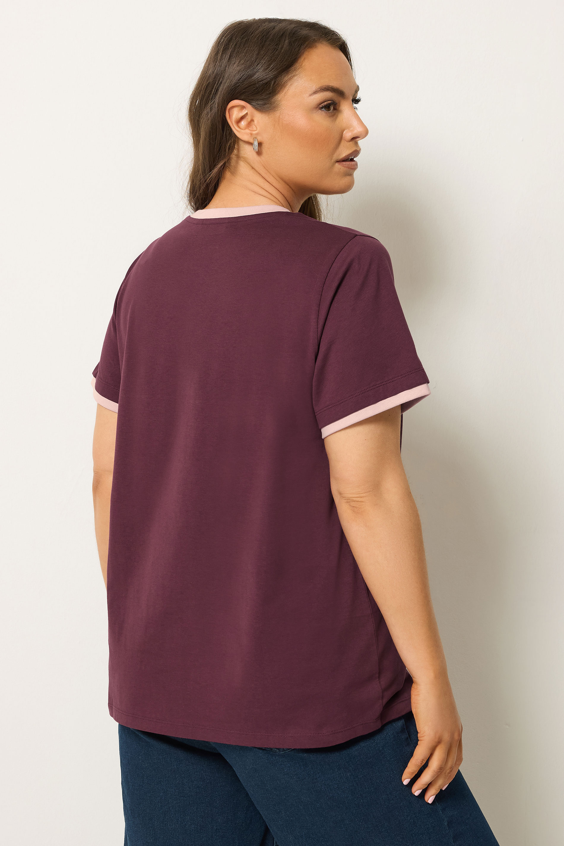 YOURS Plus Size Purple Contrast Trim T-Shirt | Yours Clothing 2