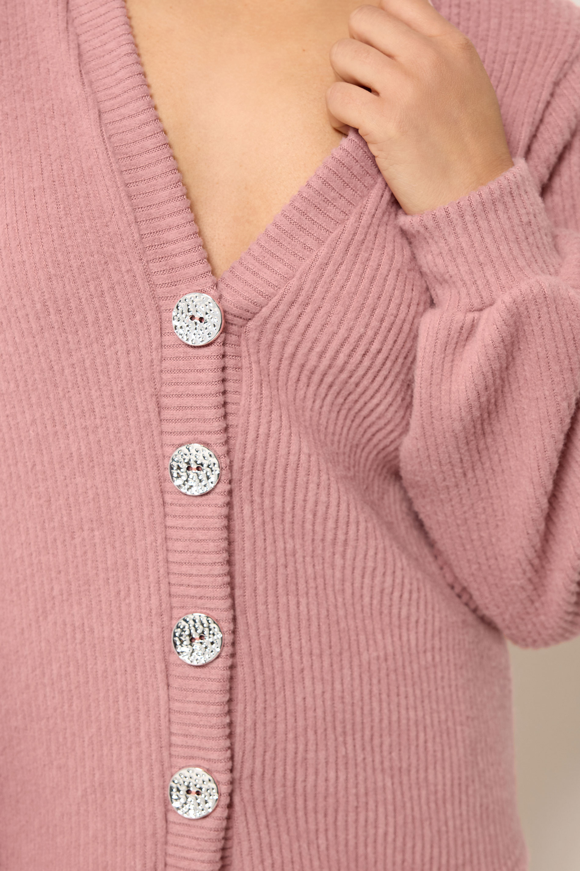 PixieGirl Petite Women's Pink Marl Ribbed Soft Touch Cardigan | PixieGirl 4