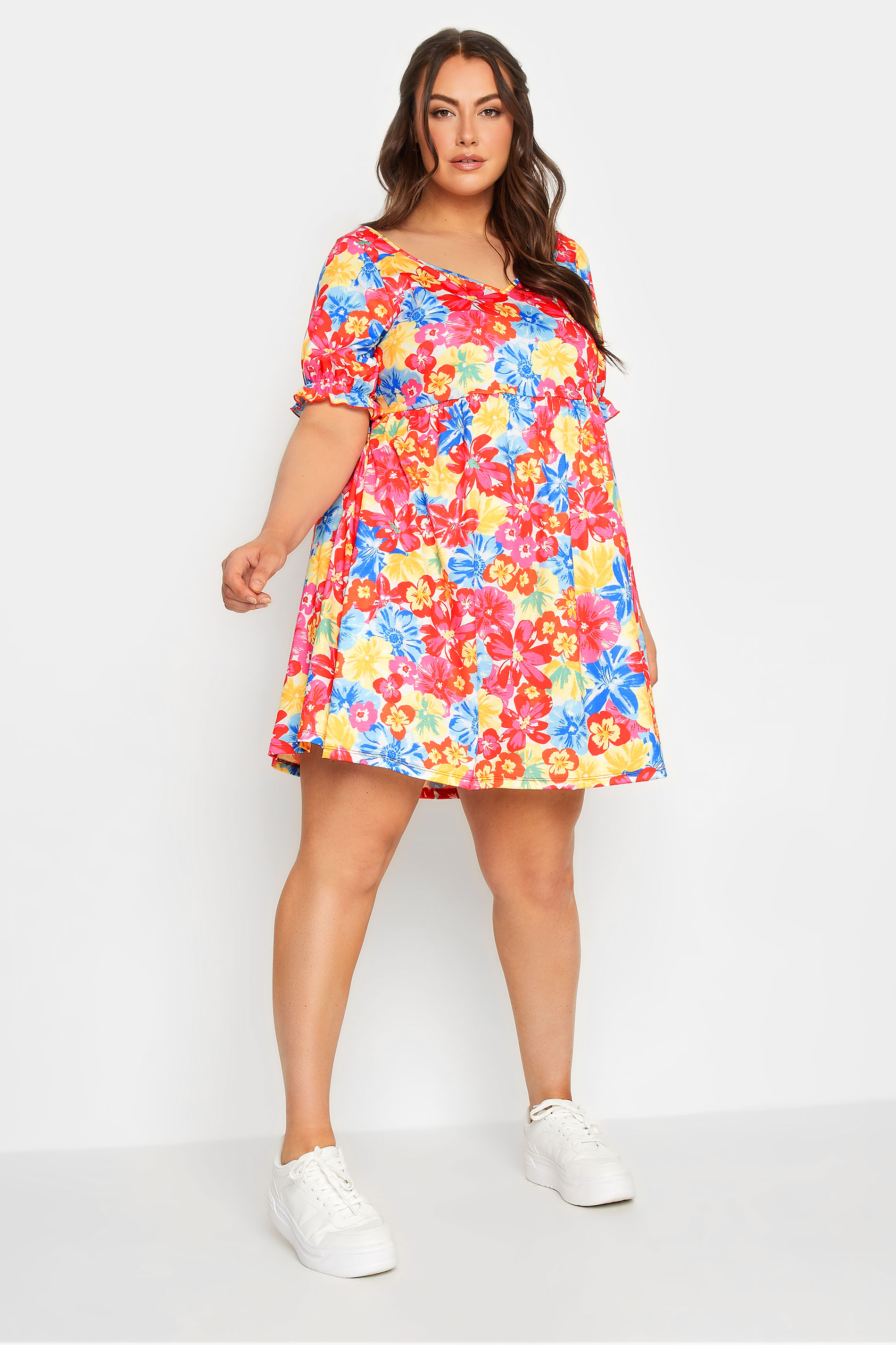 LIMITED COLLECTION Plus Size Red Floral Print Sweetheart Dress | Yours Clothing 2