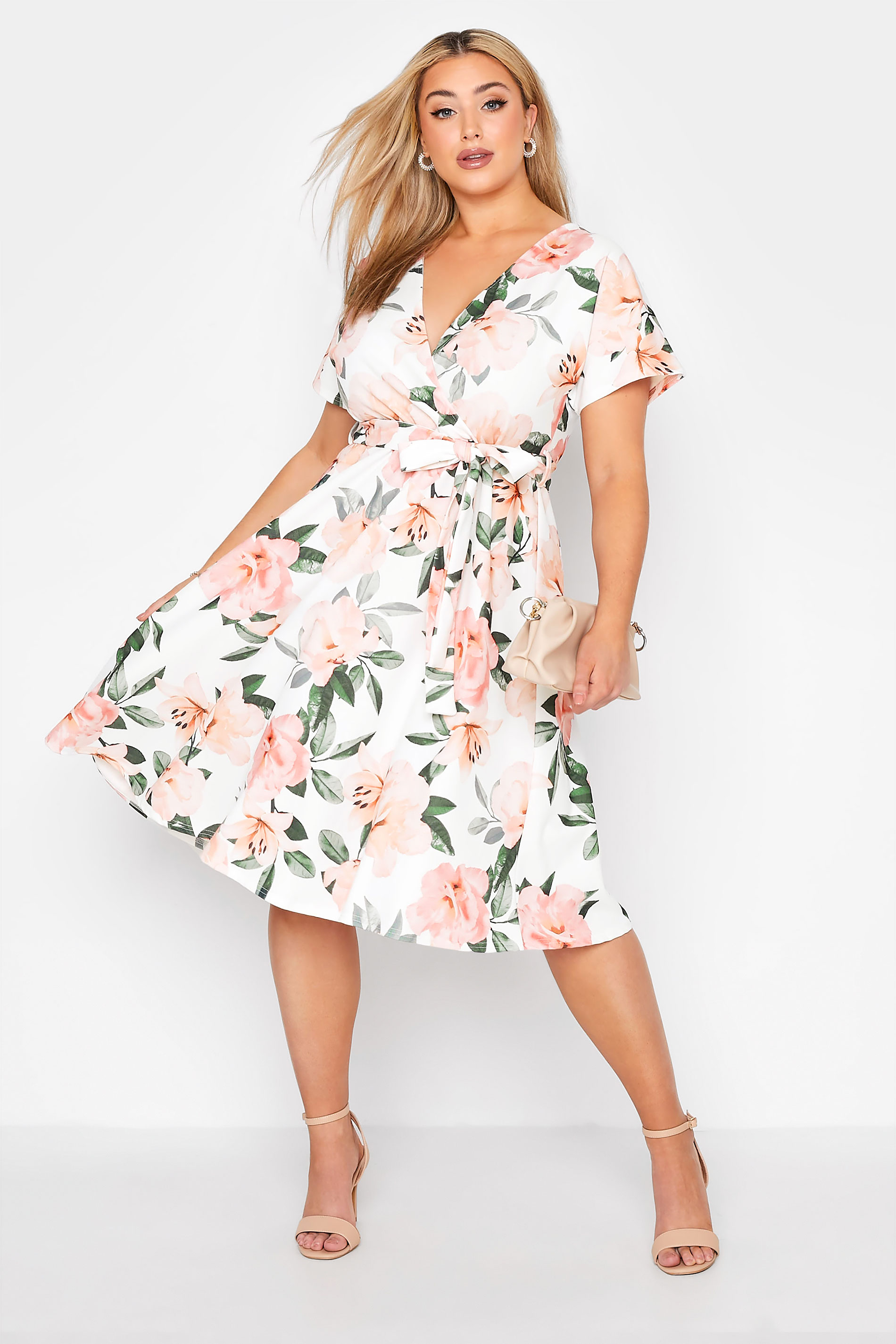 YOURS LONDON Plus Size White Floral Wrap Skater Dress | Yours Clothing 1